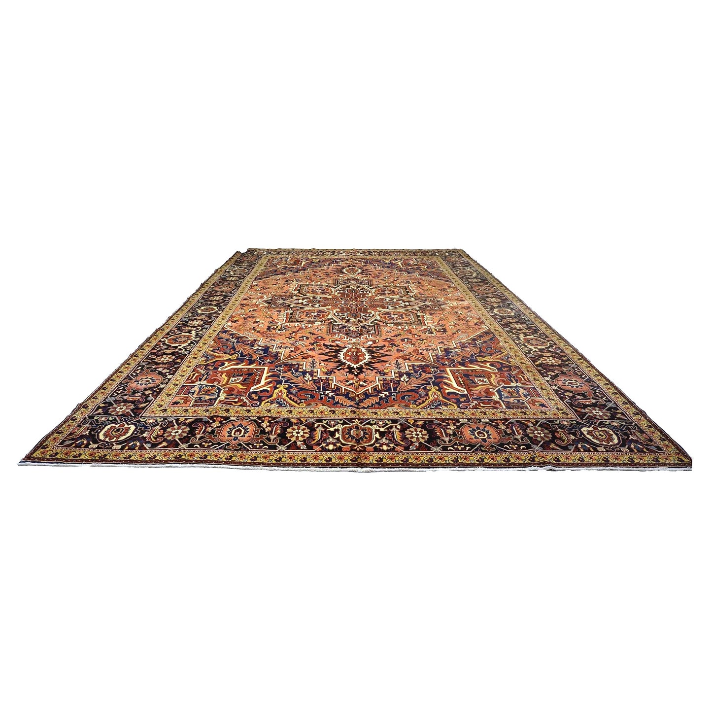 Vintage Persian Heriz Wool 13x20 Red, Orange & Black Handmade Oversized Area Rug #9902086