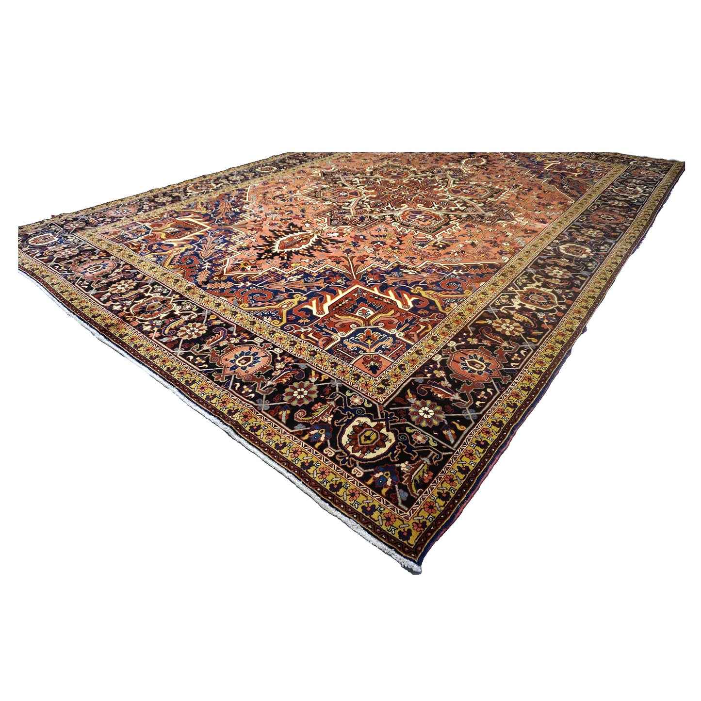Vintage Persian Heriz Wool 13x20 Red, Orange & Black Handmade Oversized Area Rug #9902086