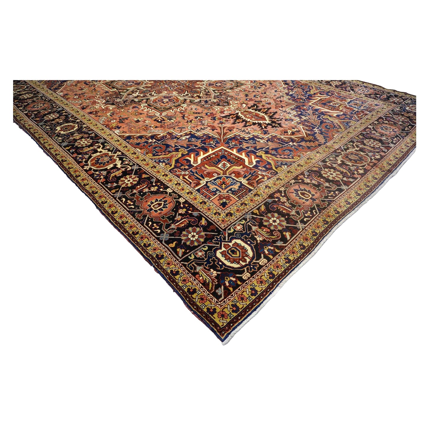 Vintage Persian Heriz Wool 13x20 Red, Orange & Black Handmade Oversized Area Rug #9902086