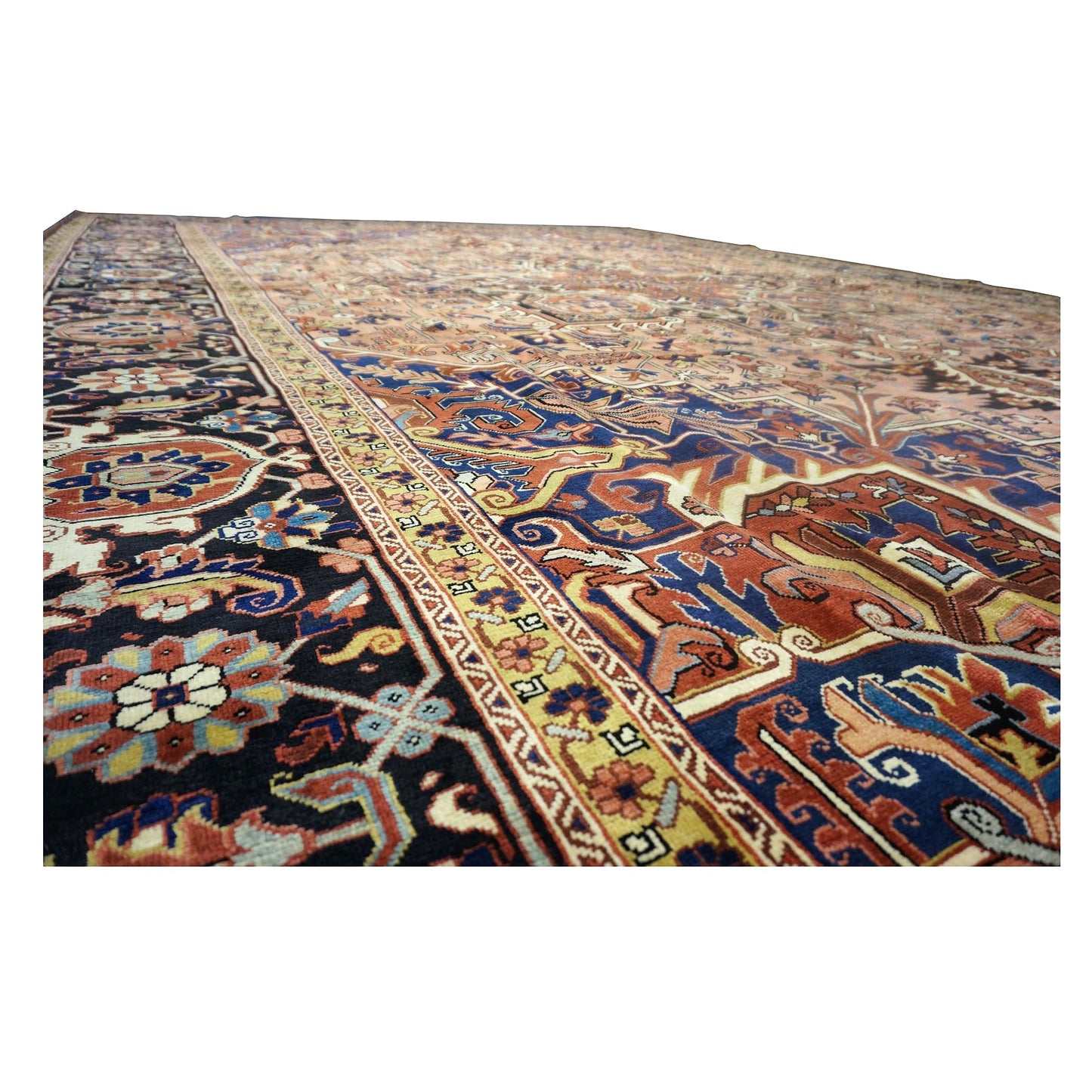 Vintage Persian Heriz Wool 13x20 Red, Orange & Black Handmade Oversized Area Rug #9902086
