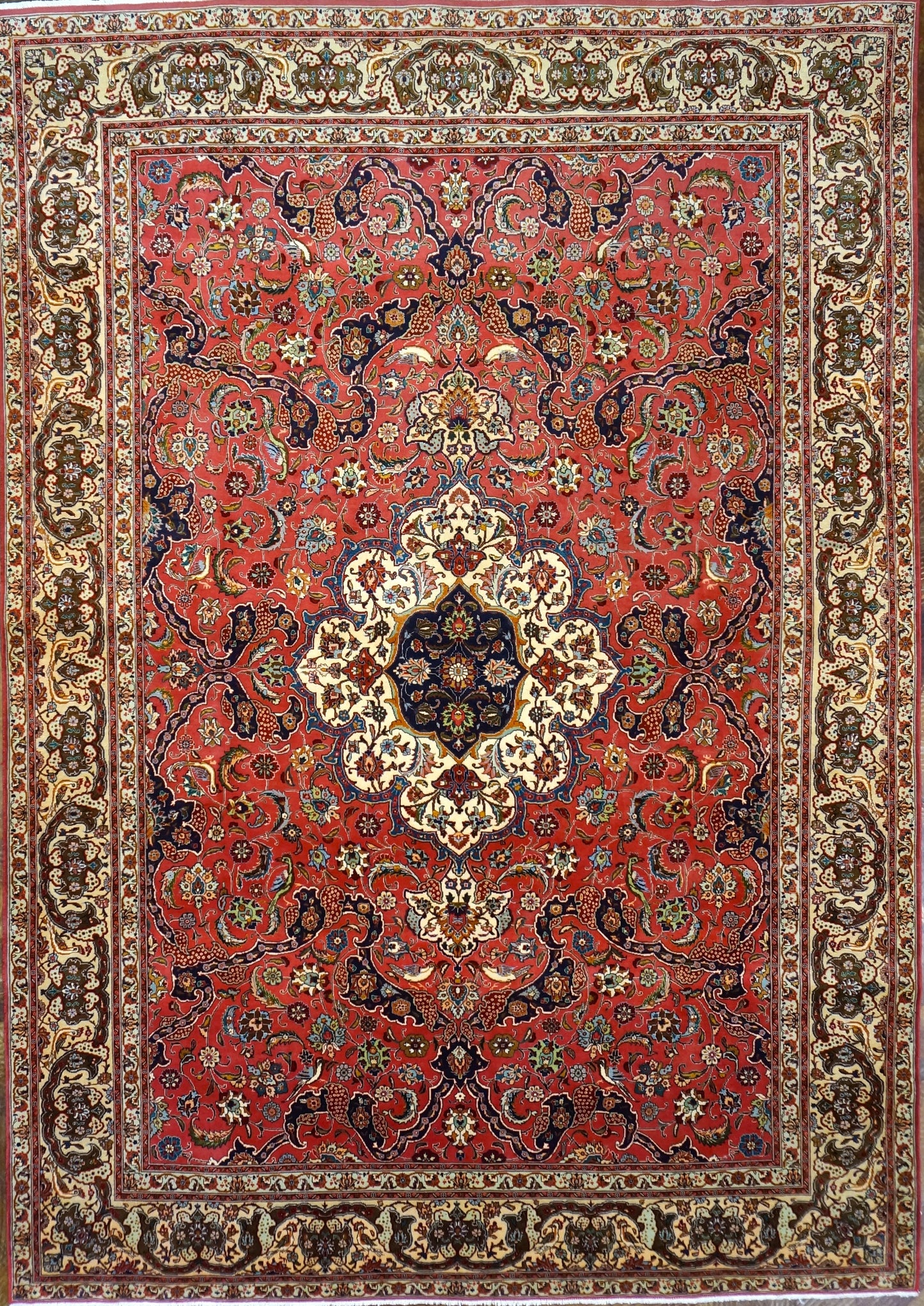 Antique Persian Tabriz Wool 8x12 Rose & Ivory Handmade Area Rug #9902101