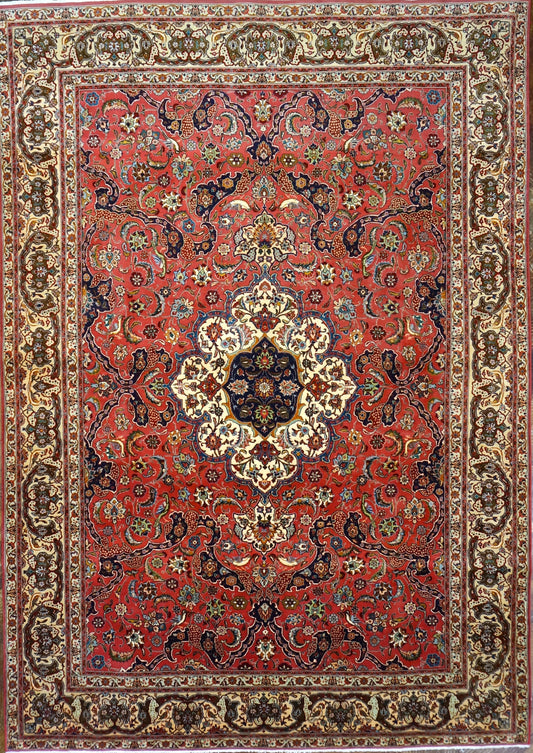 Antique Persian Tabriz Wool 8x12 Rose & Ivory Handmade Area Rug #9902101