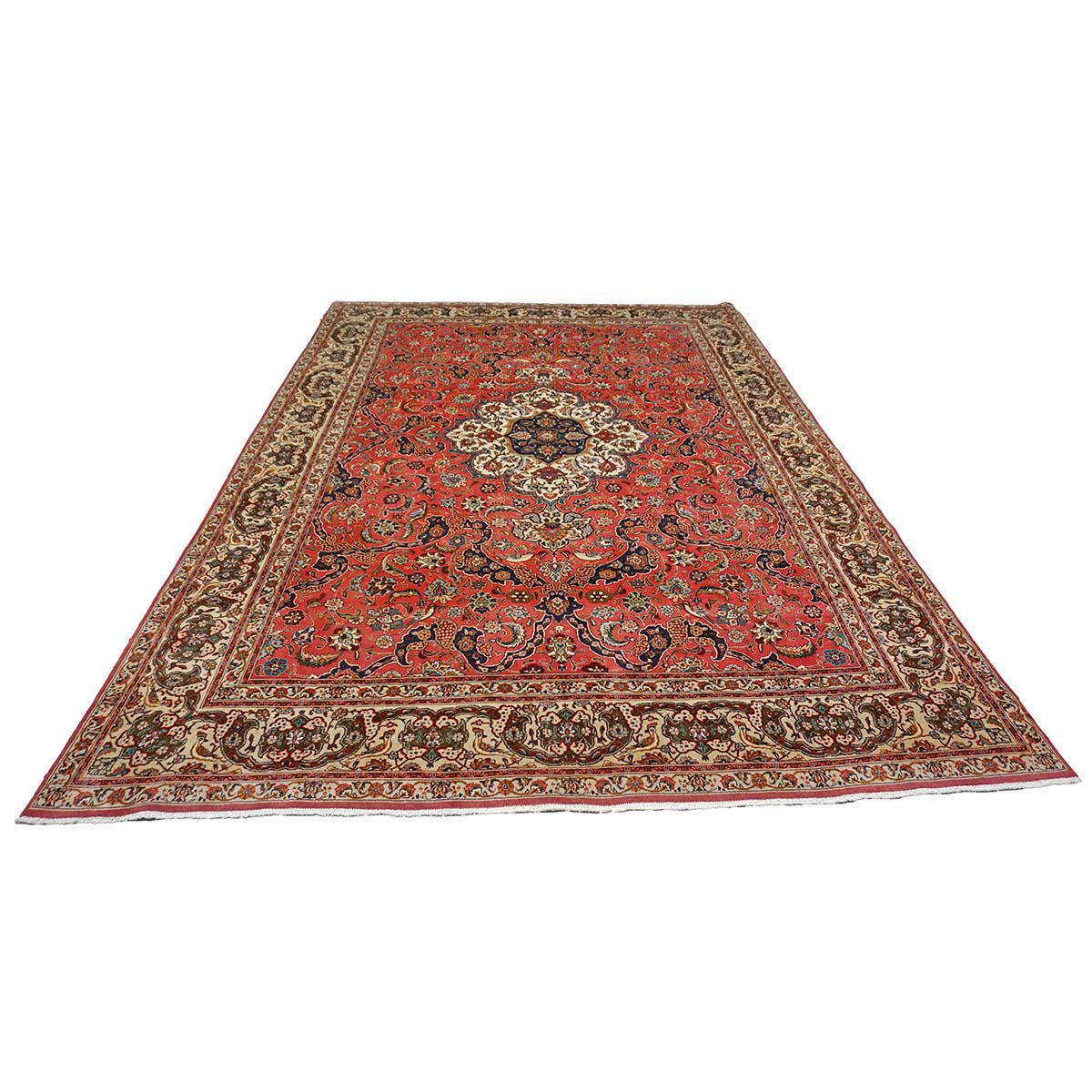 Antique Persian Tabriz Wool 8x12 Rose & Ivory Handmade Area Rug #9902101