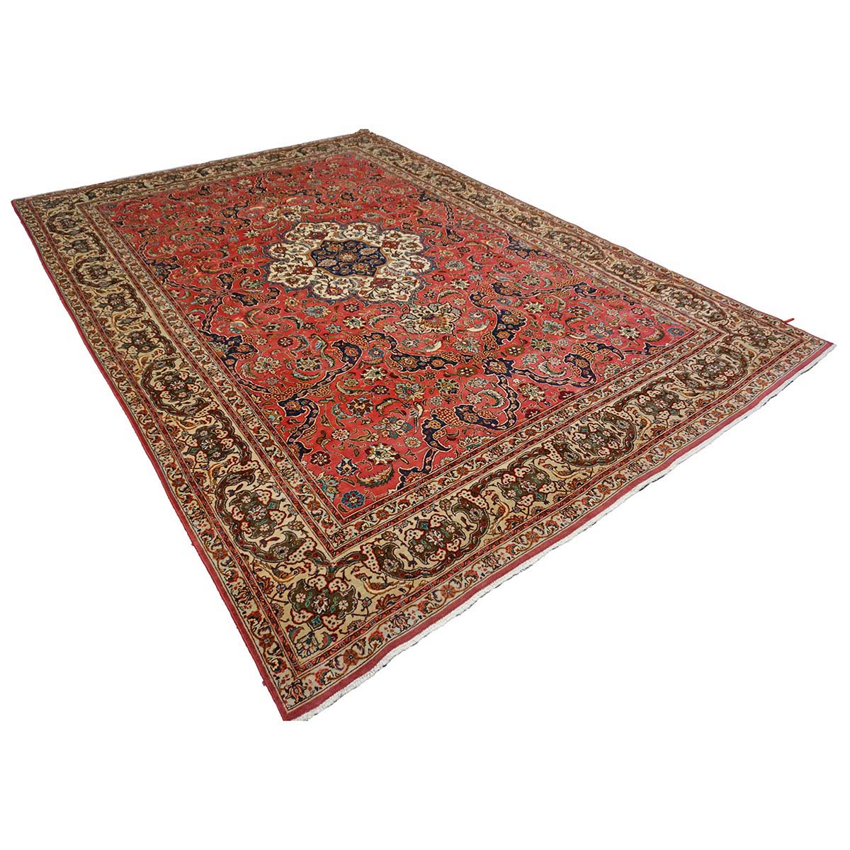 Antique Persian Tabriz Wool 8x12 Rose & Ivory Handmade Area Rug #9902101