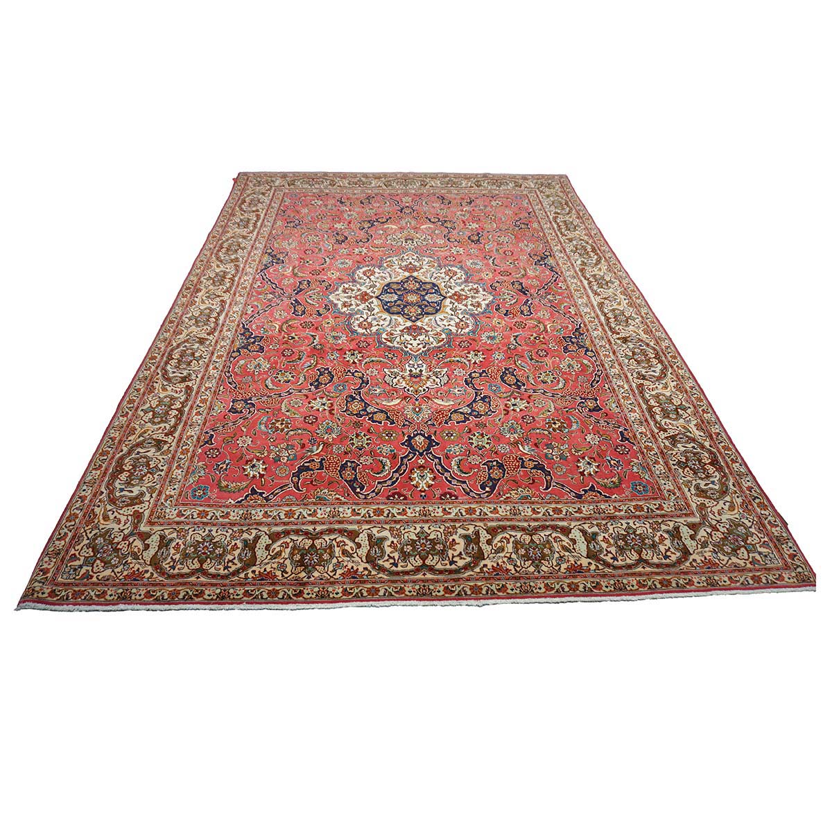 Antique Persian Tabriz Wool 8x12 Rose & Ivory Handmade Area Rug #9902101