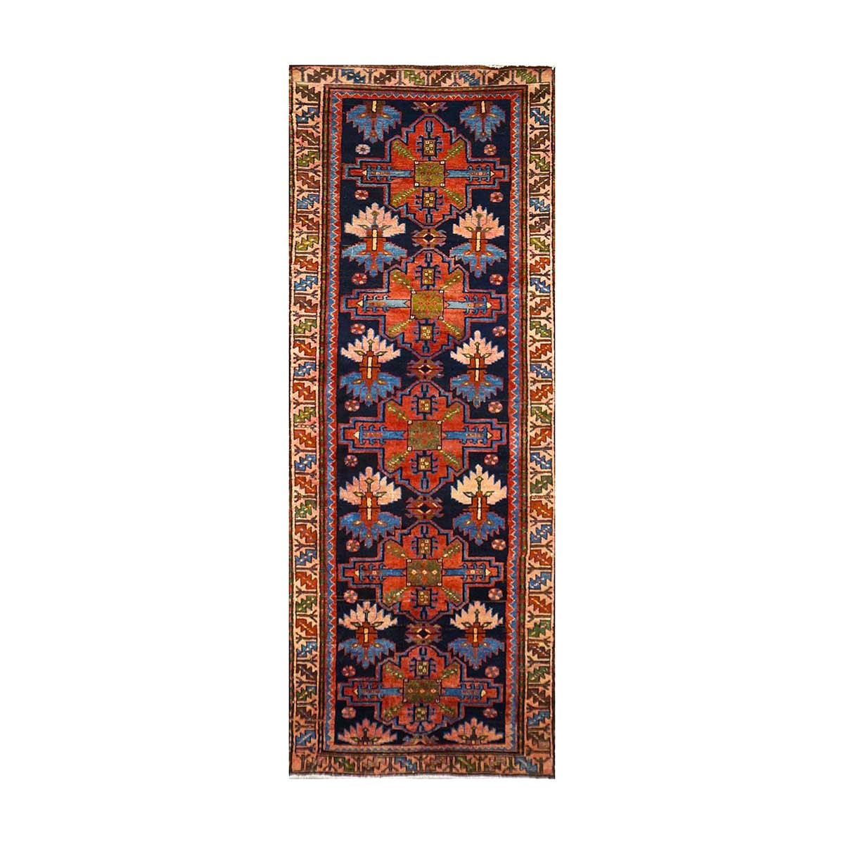 Persian Malayer Wool 3x10 Ivory, Blue & Orange Handmade Runner Rug #9902105