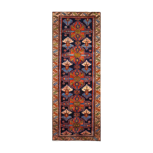Persian Malayer Wool 3x10 Ivory, Blue & Orange Handmade Runner Rug #9902105