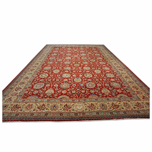 Antique Persian Tabriz Wool 15x23 Red & Yellow Handmade Oversized Area Rug #9902117