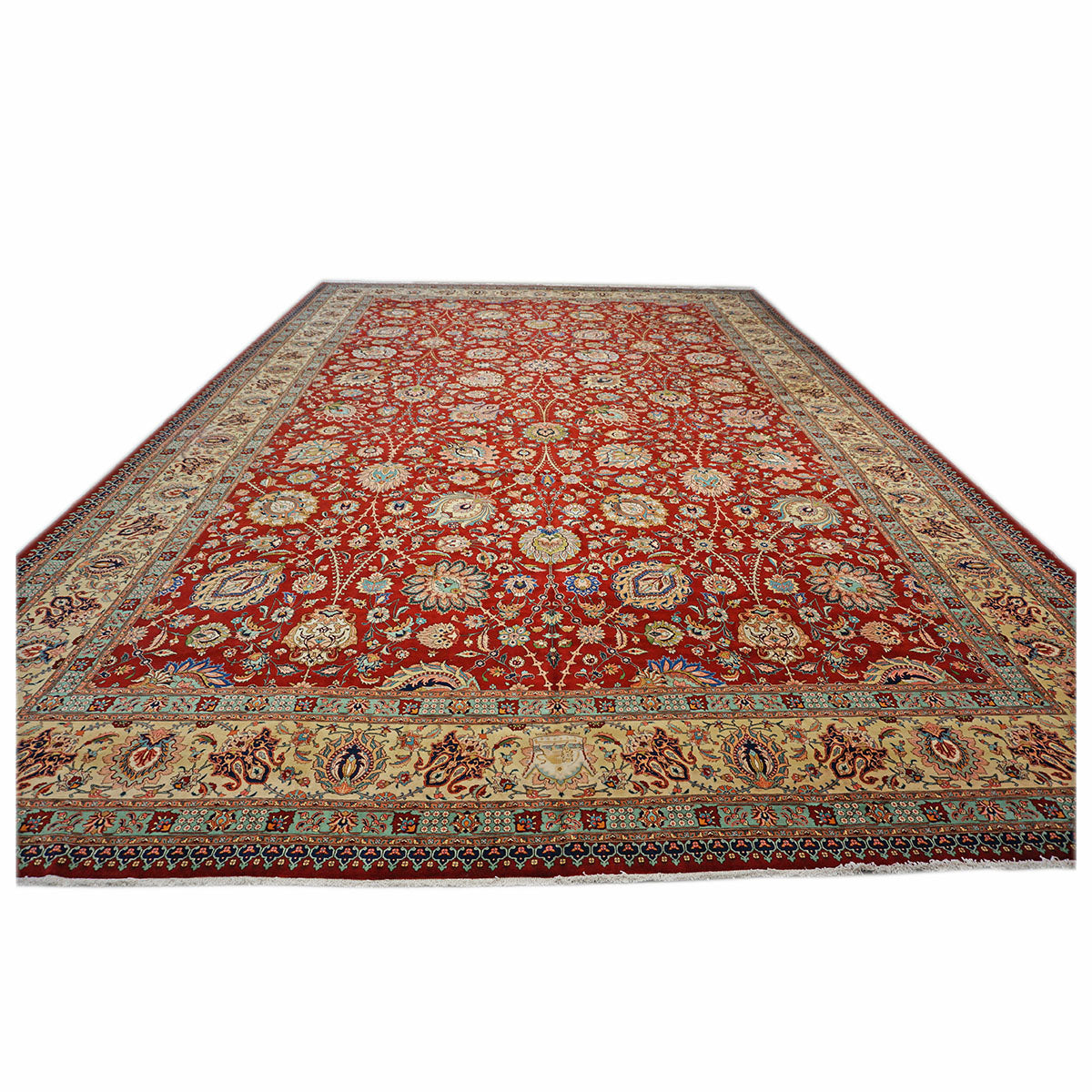 Antique Persian Tabriz Wool 15x23 Red & Yellow Handmade Oversized Area Rug #9902117