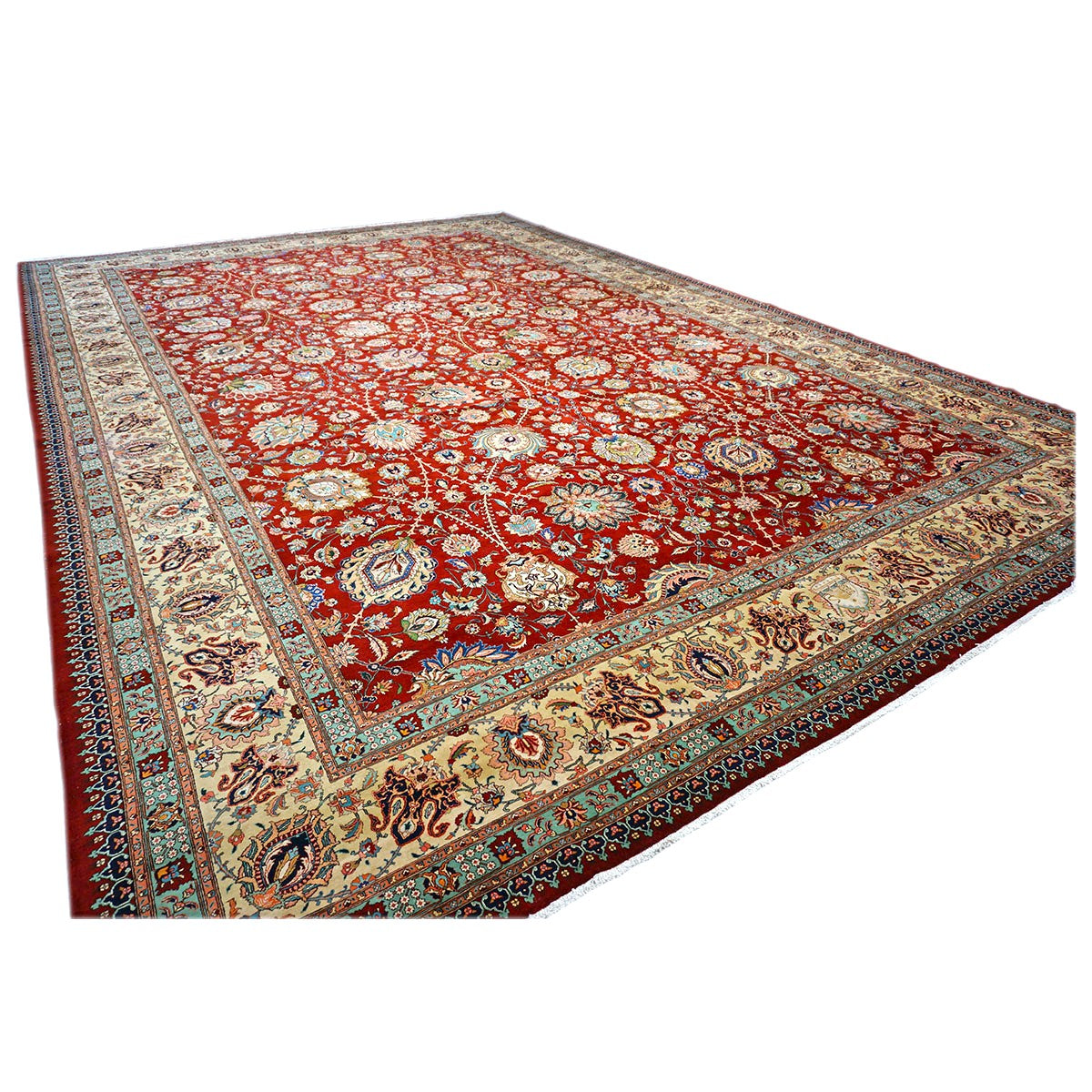 Antique Persian Tabriz Wool 15x23 Red & Yellow Handmade Oversized Area Rug #9902117
