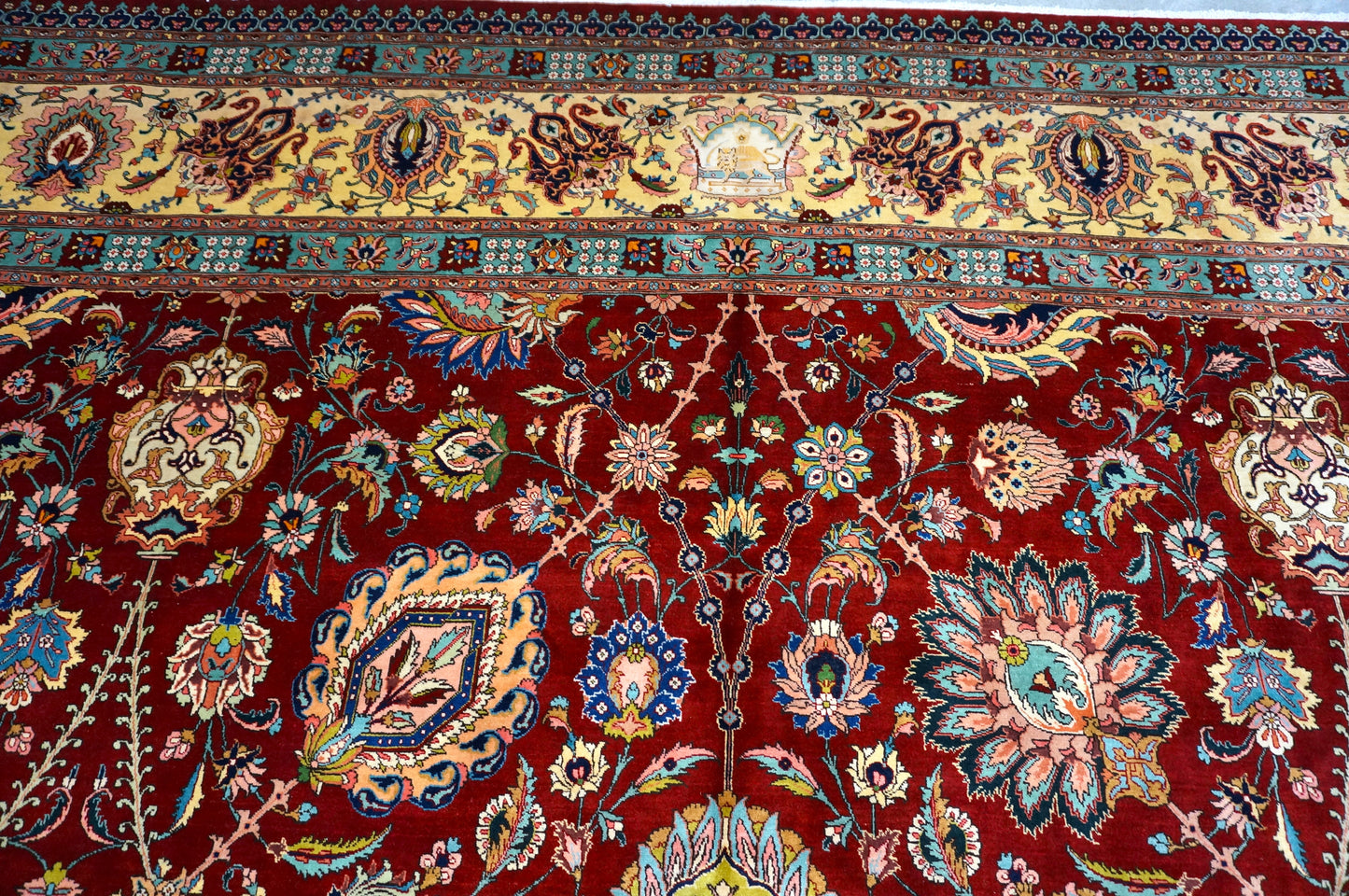 Antique Persian Tabriz Wool 15x23 Red & Yellow Handmade Oversized Area Rug #9902117