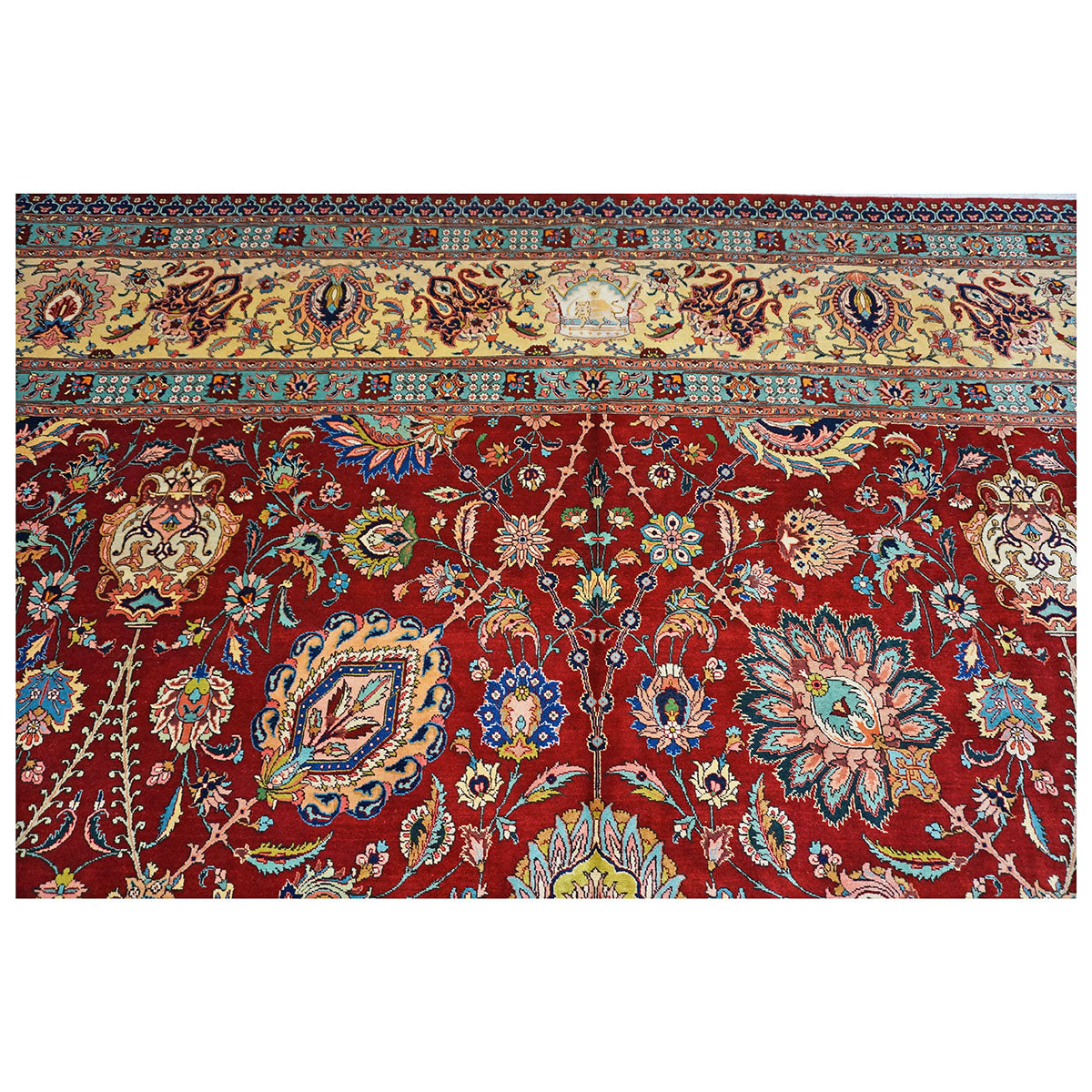 Antique Persian Tabriz Wool 15x23 Red & Yellow Handmade Oversized Area Rug #9902117