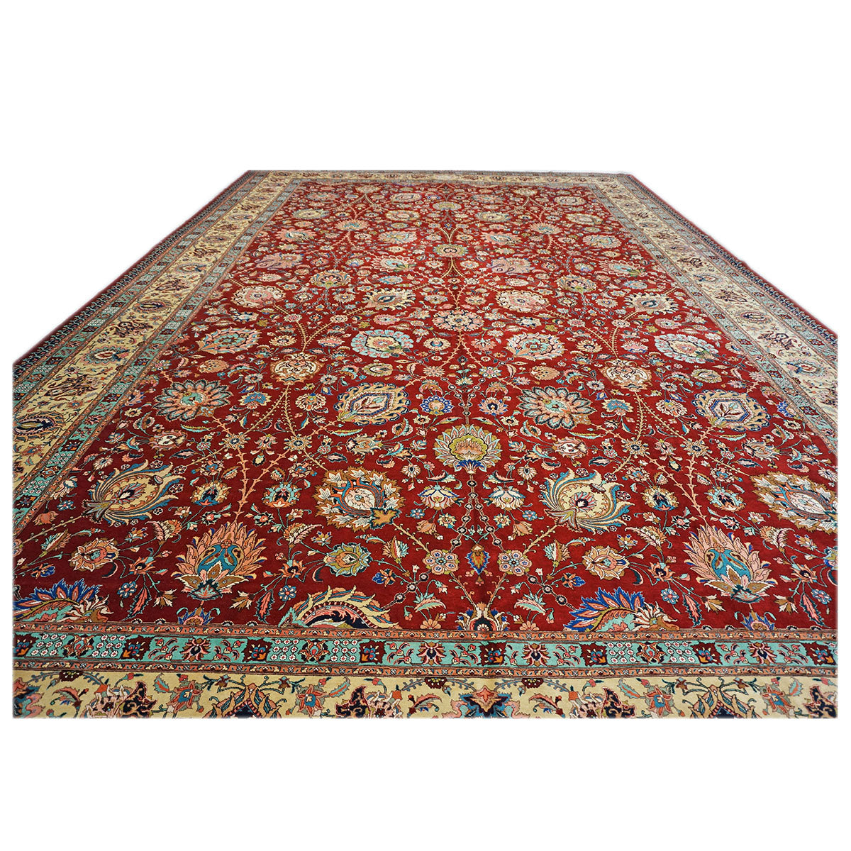 Antique Persian Tabriz Wool 15x23 Red & Yellow Handmade Oversized Area Rug #9902117
