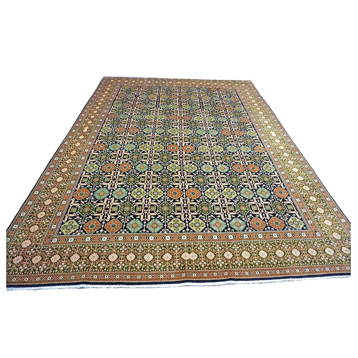 Persian Tabriz Wool 9x13 Olive, Ivory & Navy Handmade Area Rug #9902143
