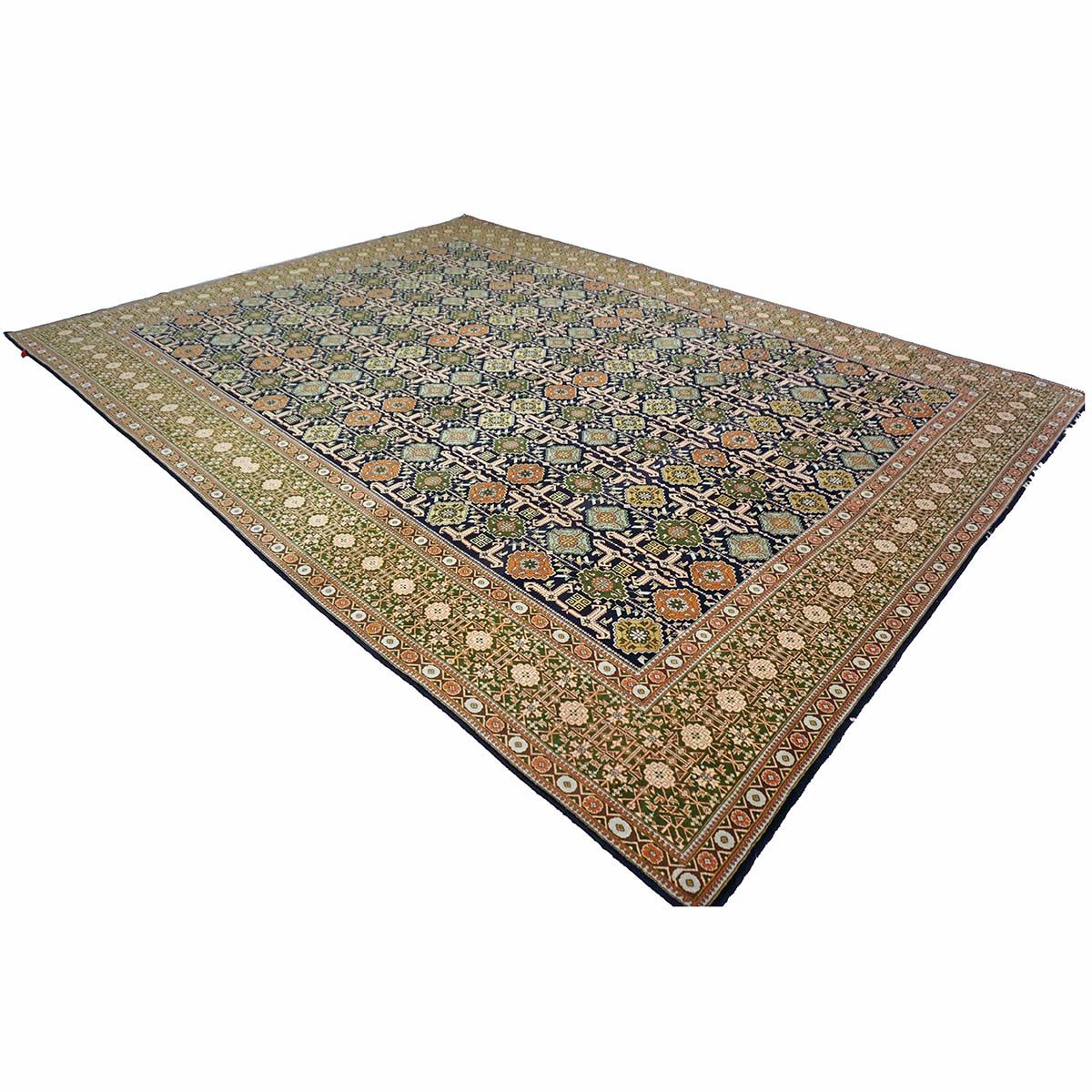 Persian Tabriz Wool 9x13 Olive, Ivory & Navy Handmade Area Rug #9902143