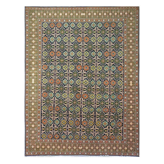 Persian Tabriz Wool 9x13 Olive, Ivory & Navy Handmade Area Rug #9902143