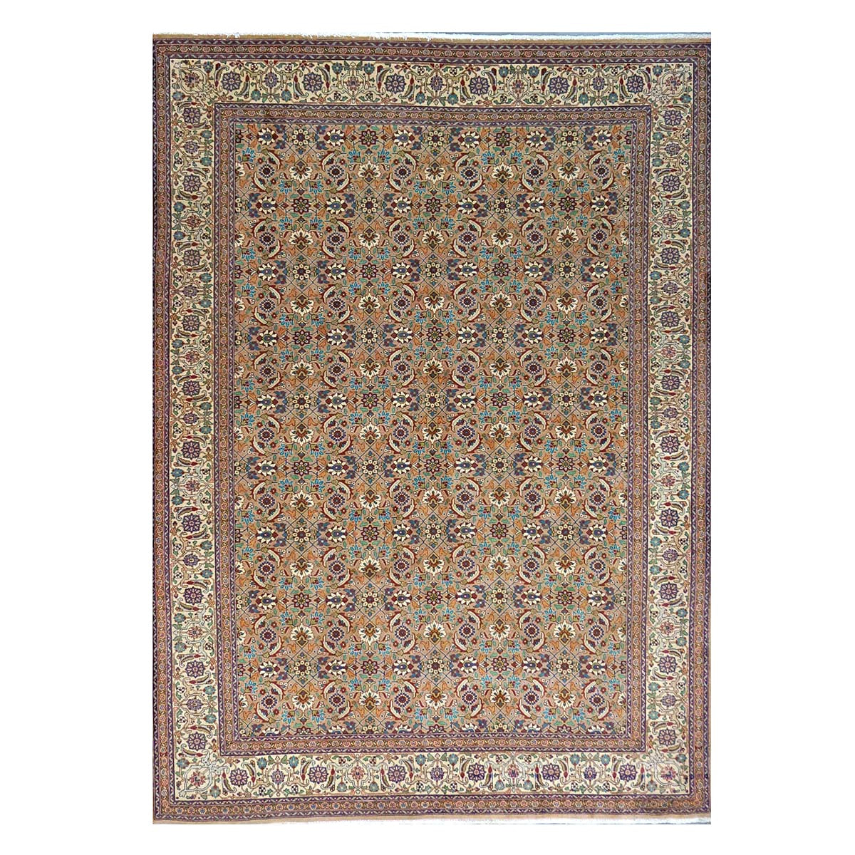 Antique Persian Tabriz Wool 7x9 Tan & Ivory Handmade Area Rug #9902154