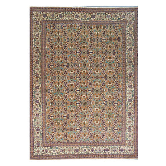 Antique Persian Tabriz Wool 7x9 Tan & Ivory Handmade Area Rug #9902154