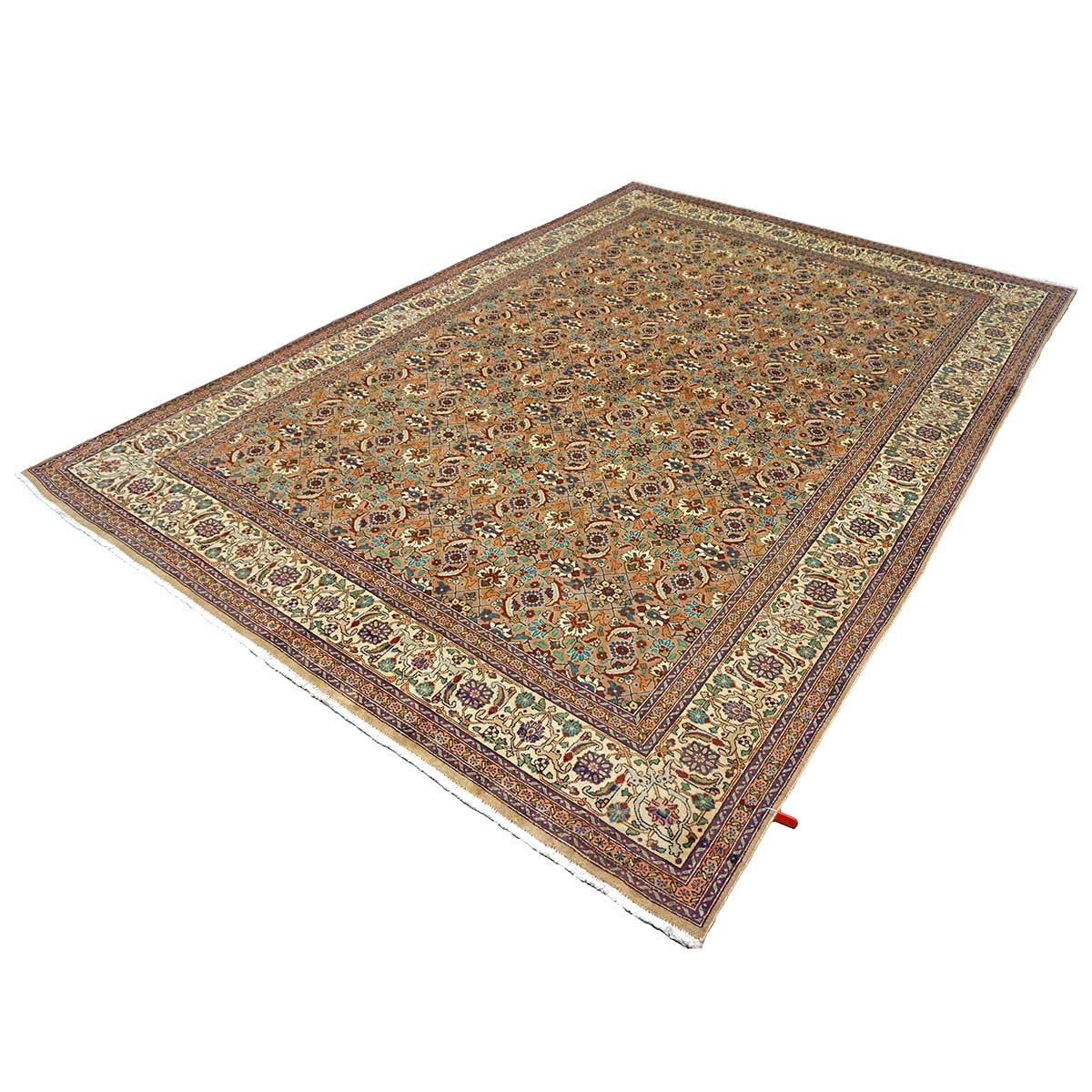 Antique Persian Tabriz Wool 7x9 Tan & Ivory Handmade Area Rug #9902154