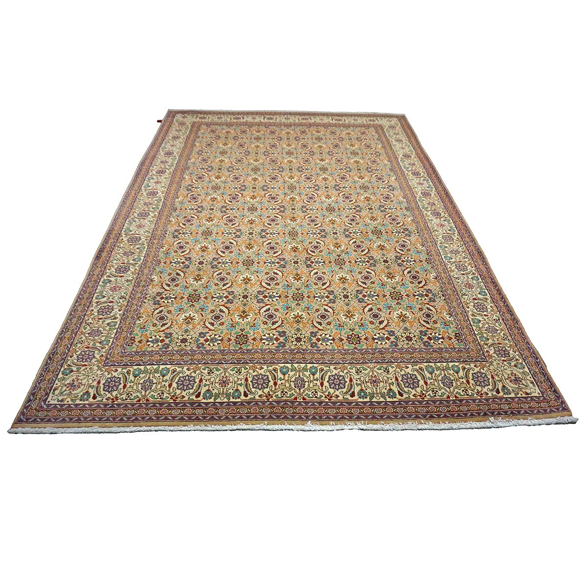 Antique Persian Tabriz Wool 7x9 Tan & Ivory Handmade Area Rug #9902154
