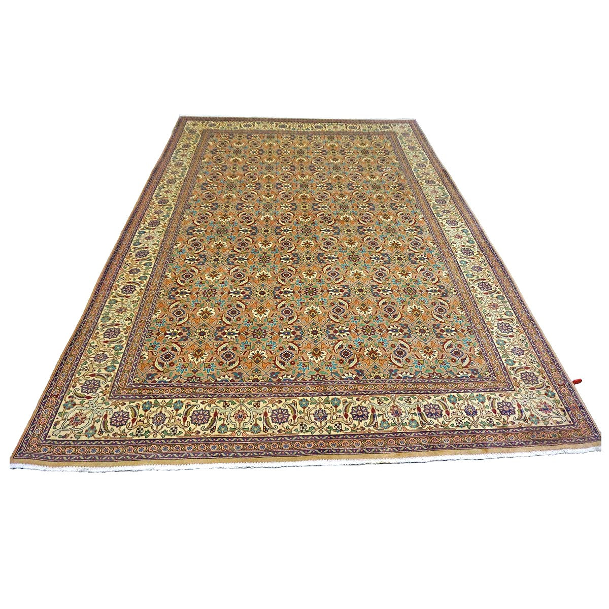 Antique Persian Tabriz Wool 7x9 Tan & Ivory Handmade Area Rug #9902154