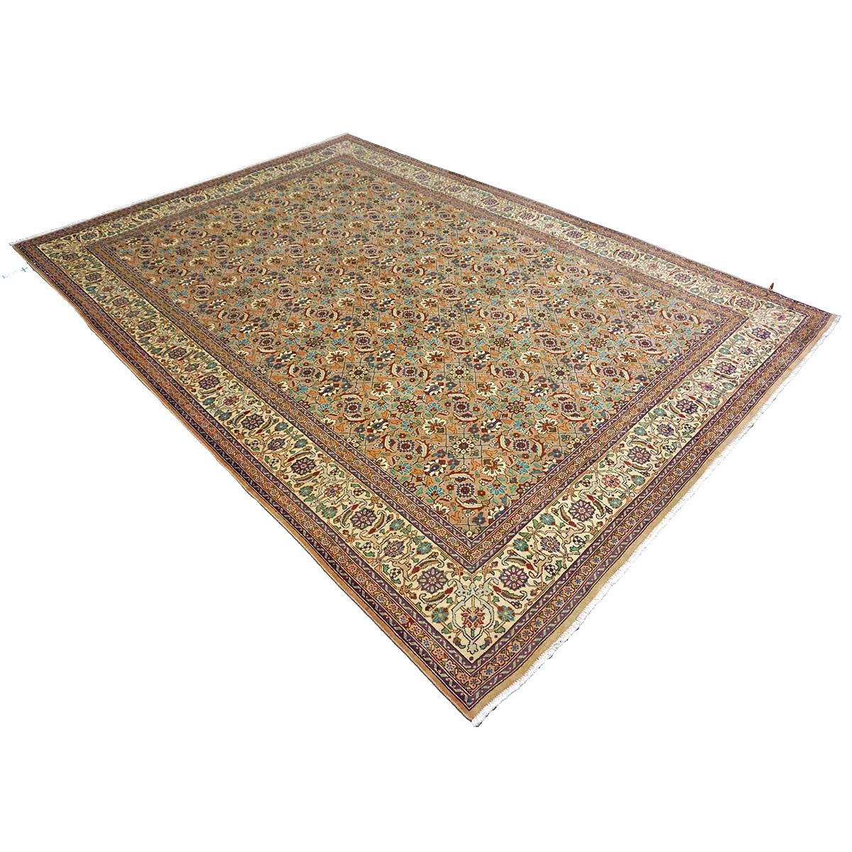 Antique Persian Tabriz Wool 7x9 Tan & Ivory Handmade Area Rug #9902154