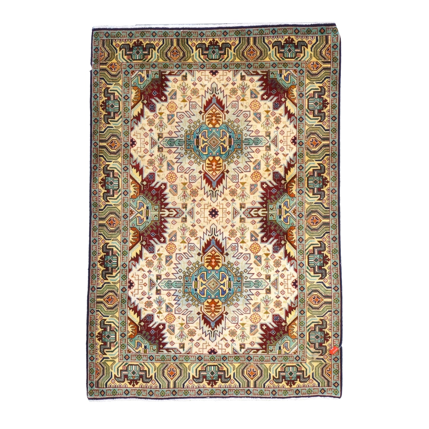 Antique Persian Tabriz Wool 3x5 Ivory, Burgundy & Green Handmade Area Rug #9902168
