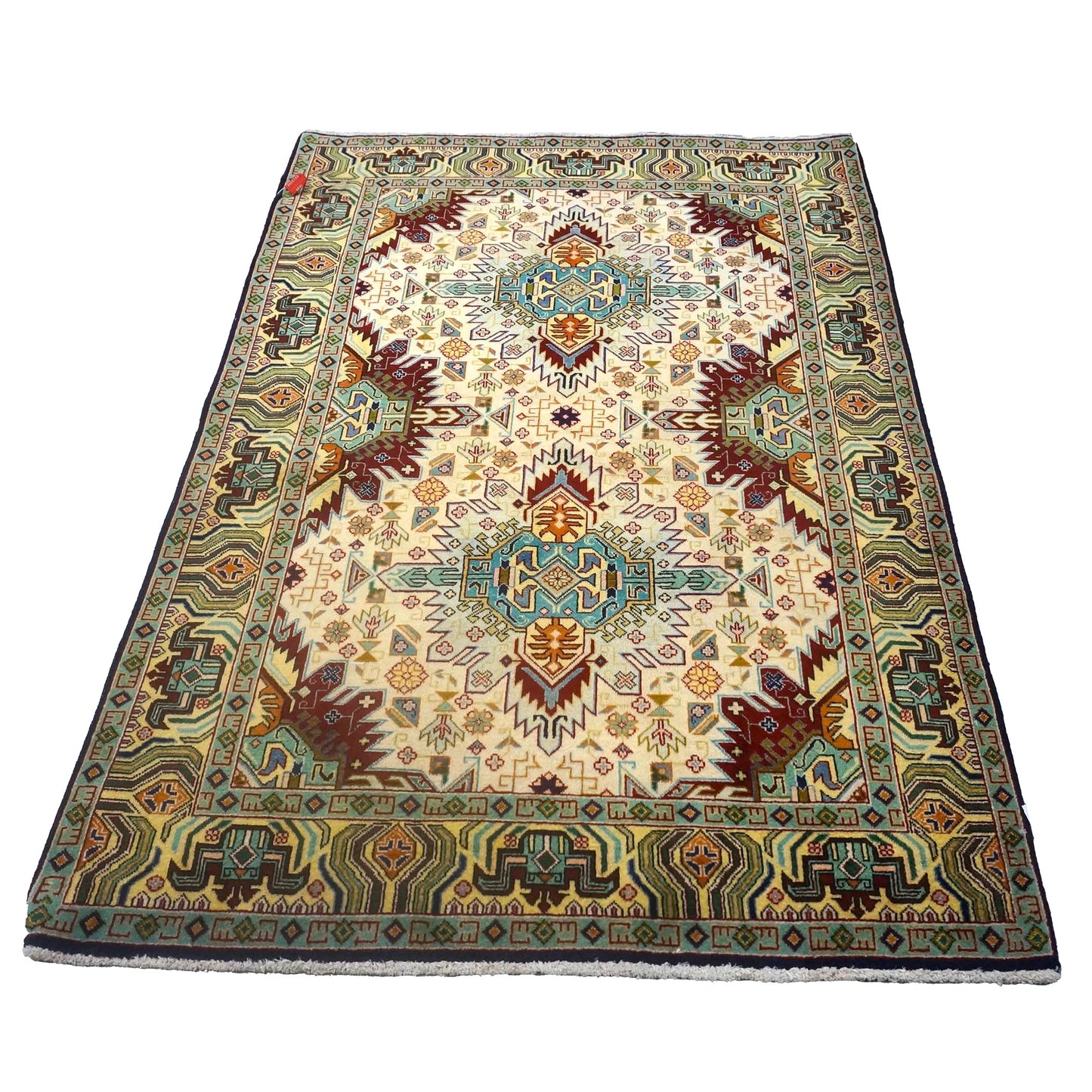 Antique Persian Tabriz Wool 3x5 Ivory, Burgundy & Green Handmade Area Rug #9902168