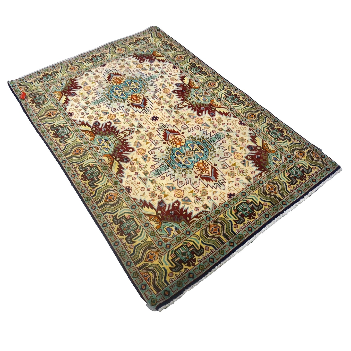 Antique Persian Tabriz Wool 3x5 Ivory, Burgundy & Green Handmade Area Rug #9902168