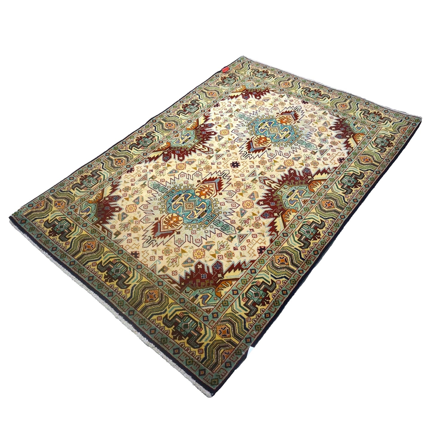 Antique Persian Tabriz Wool 3x5 Ivory, Burgundy & Green Handmade Area Rug #9902168