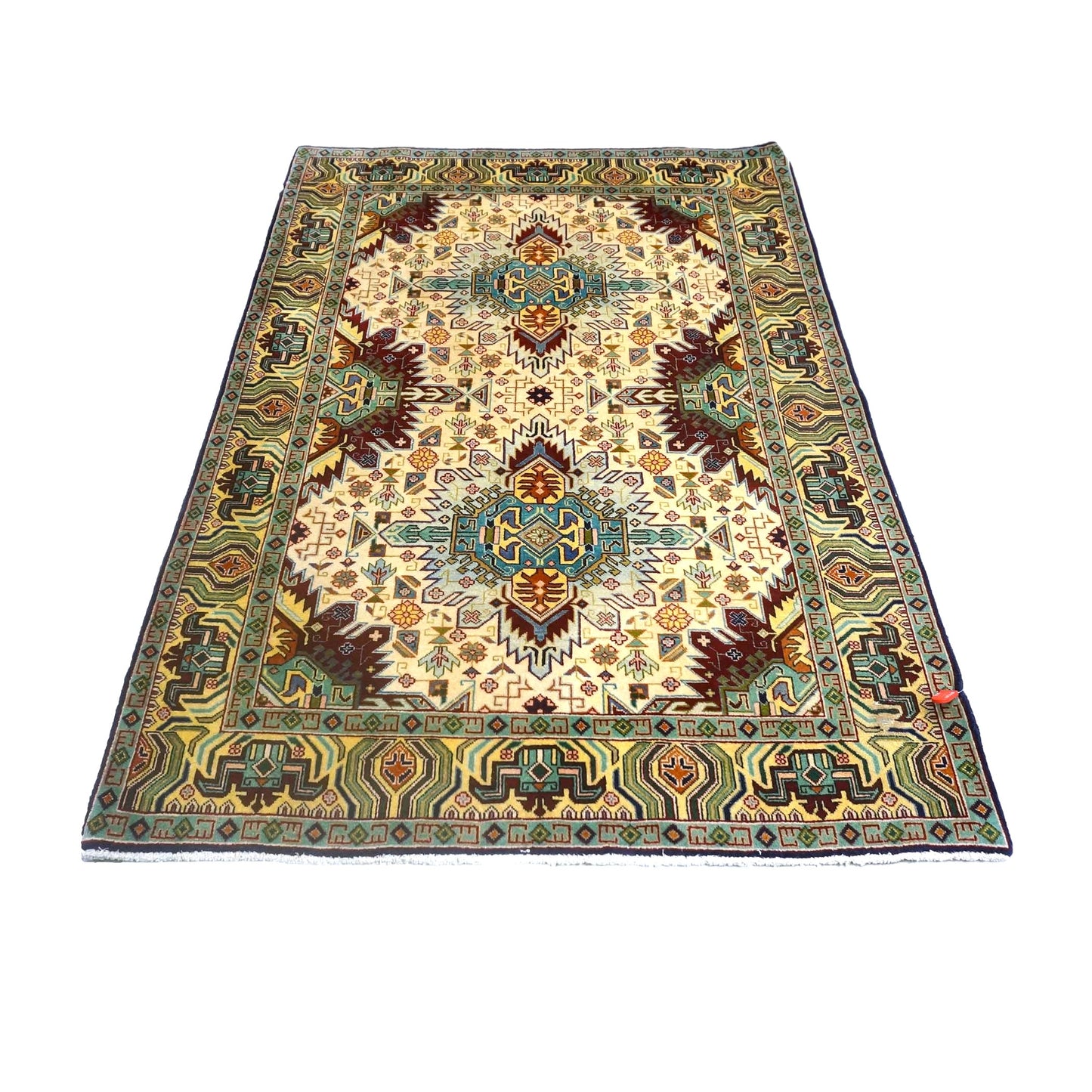Antique Persian Tabriz Wool 3x5 Ivory, Burgundy & Green Handmade Area Rug #9902168