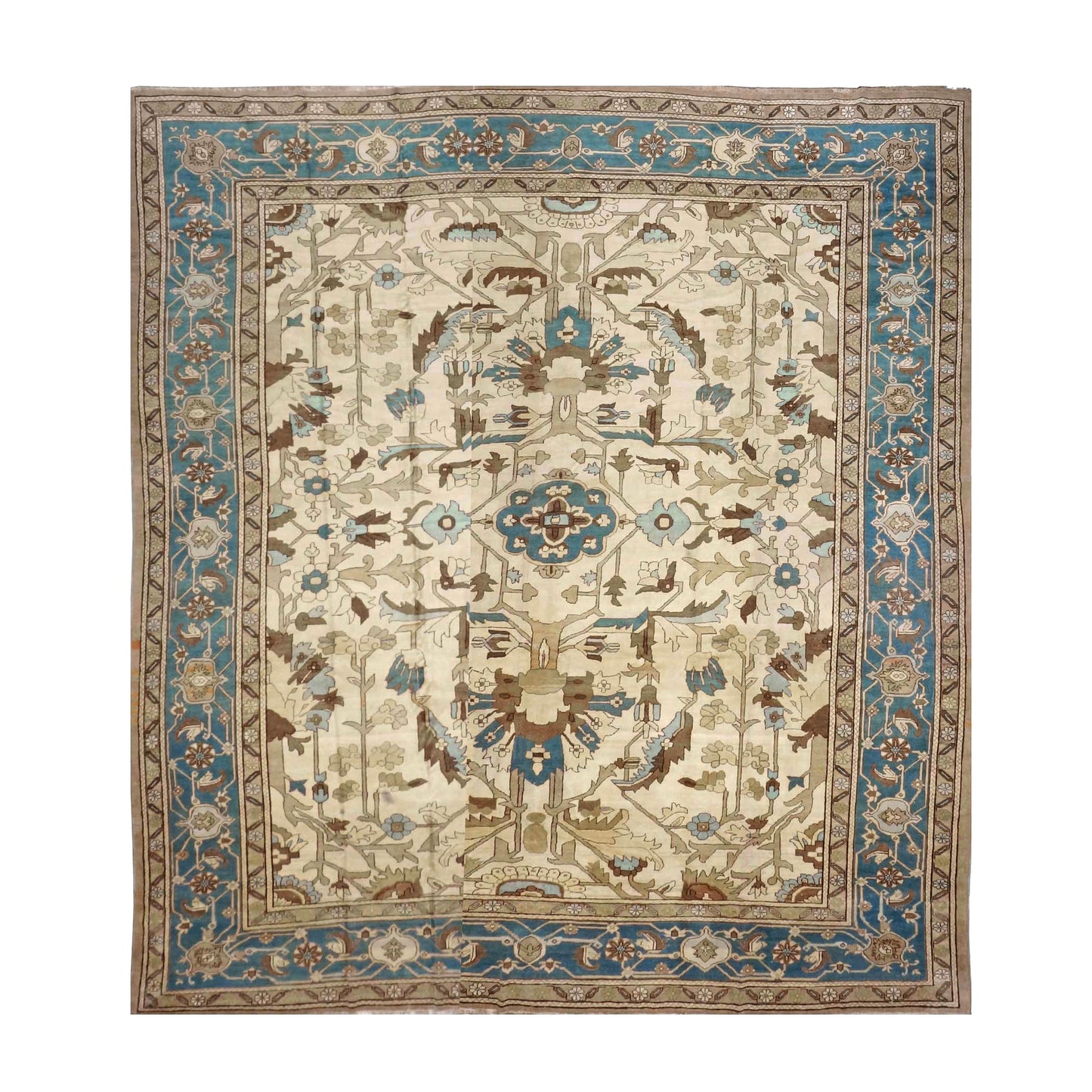 Persian Serapi Wool 15x16 Ivory, Taupe & Teal Handmade Oversized Area Rug #9902174