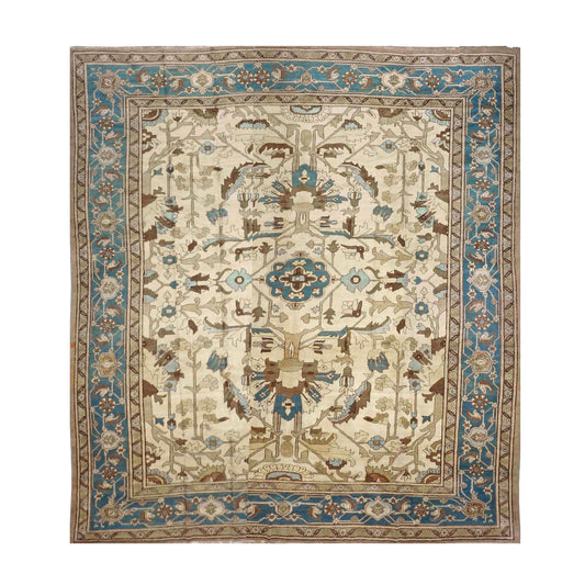 Persian Serapi Wool 15x16 Ivory, Taupe & Teal Handmade Oversized Area Rug #9902174