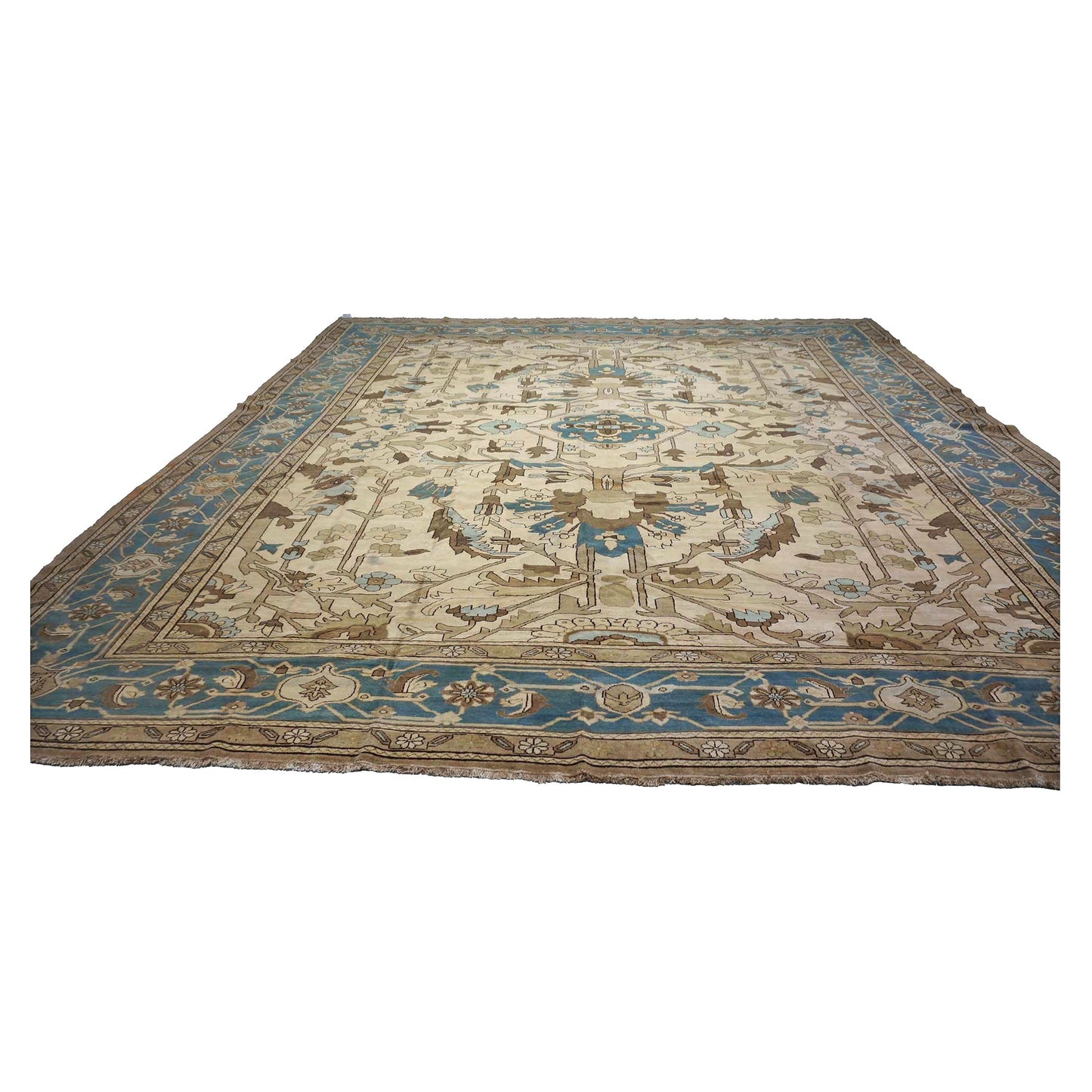 Persian Serapi Wool 15x16 Ivory, Taupe & Teal Handmade Oversized Area Rug #9902174