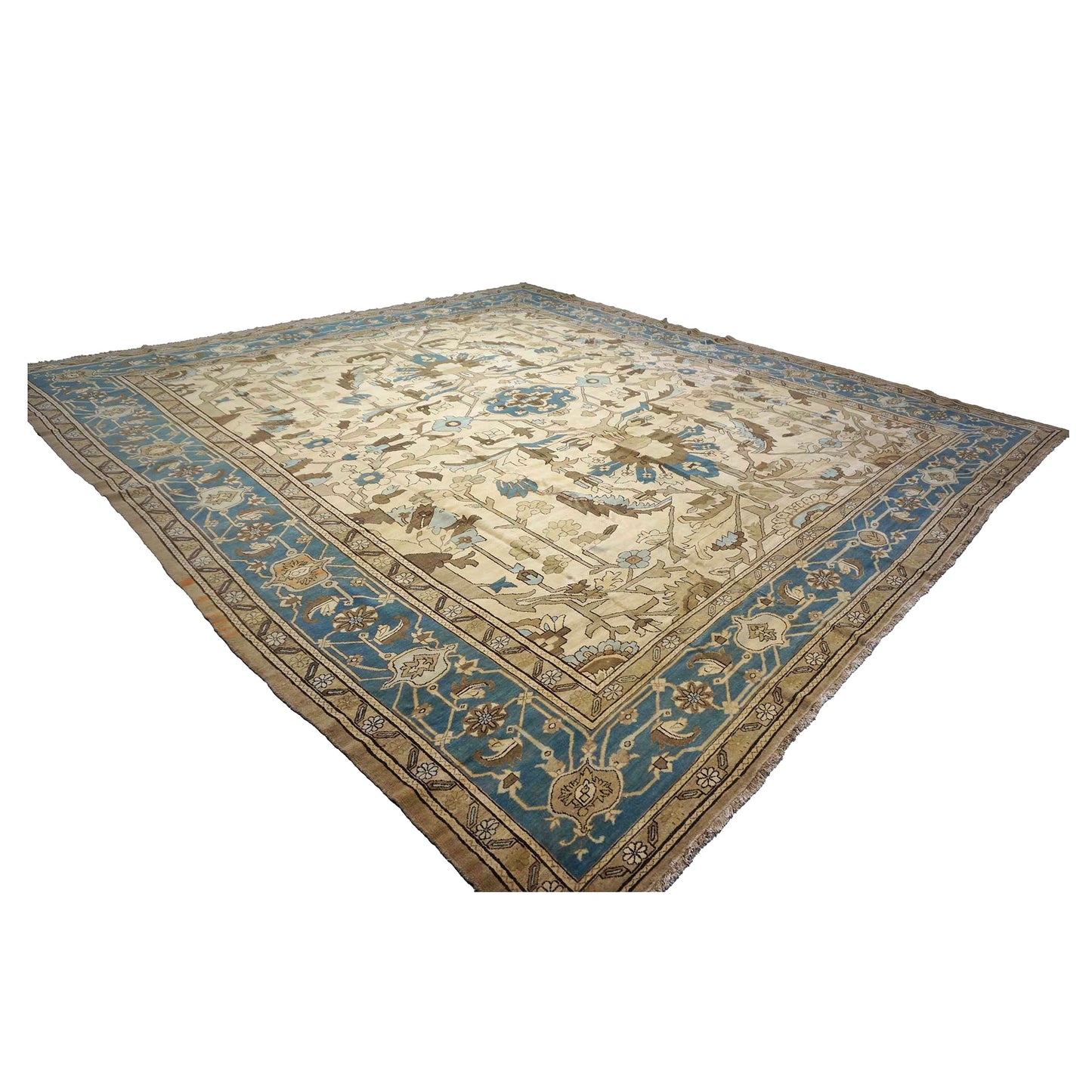 Persian Serapi Wool 15x16 Ivory, Taupe & Teal Handmade Oversized Area Rug #9902174