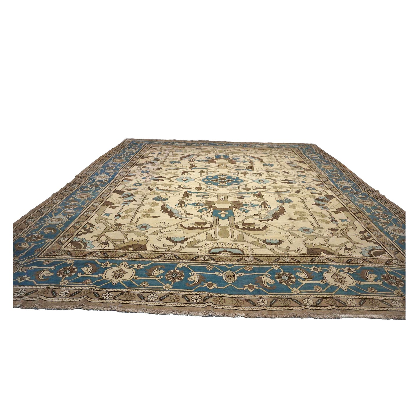 Persian Serapi Wool 15x16 Ivory, Taupe & Teal Handmade Oversized Area Rug #9902174