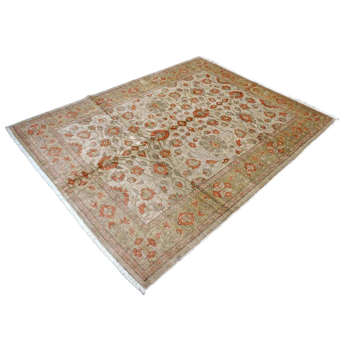 Persian Tabriz Haji Jalili Wool 6x8 Ivory, Orange & Camel Handmade Area Rug #9902200