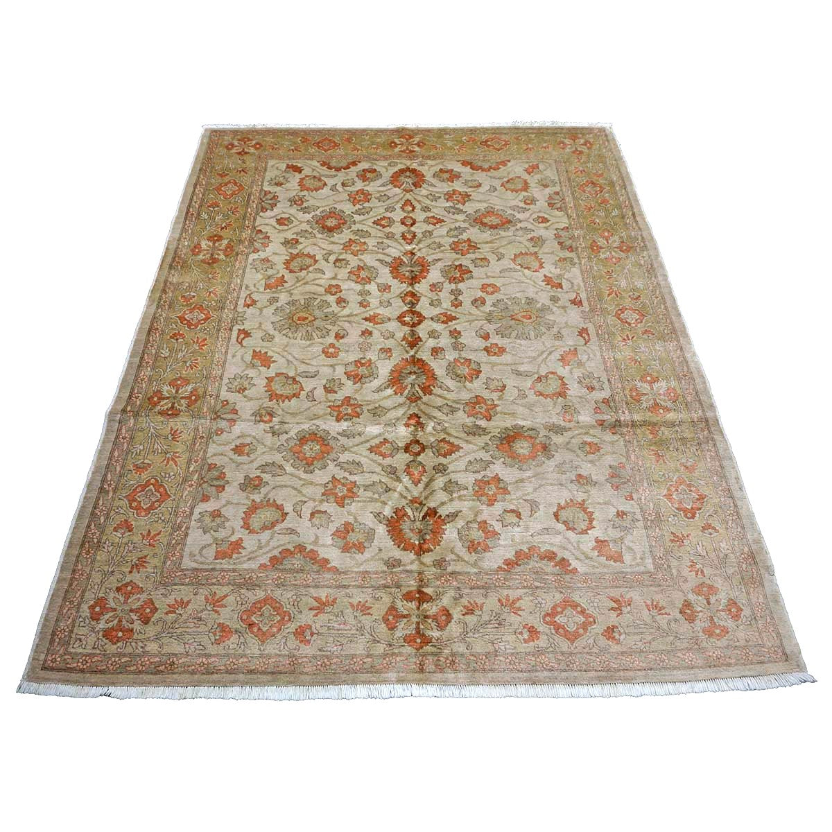Persian Tabriz Haji Jalili Wool 6x8 Ivory, Orange & Camel Handmade Area Rug #9902200