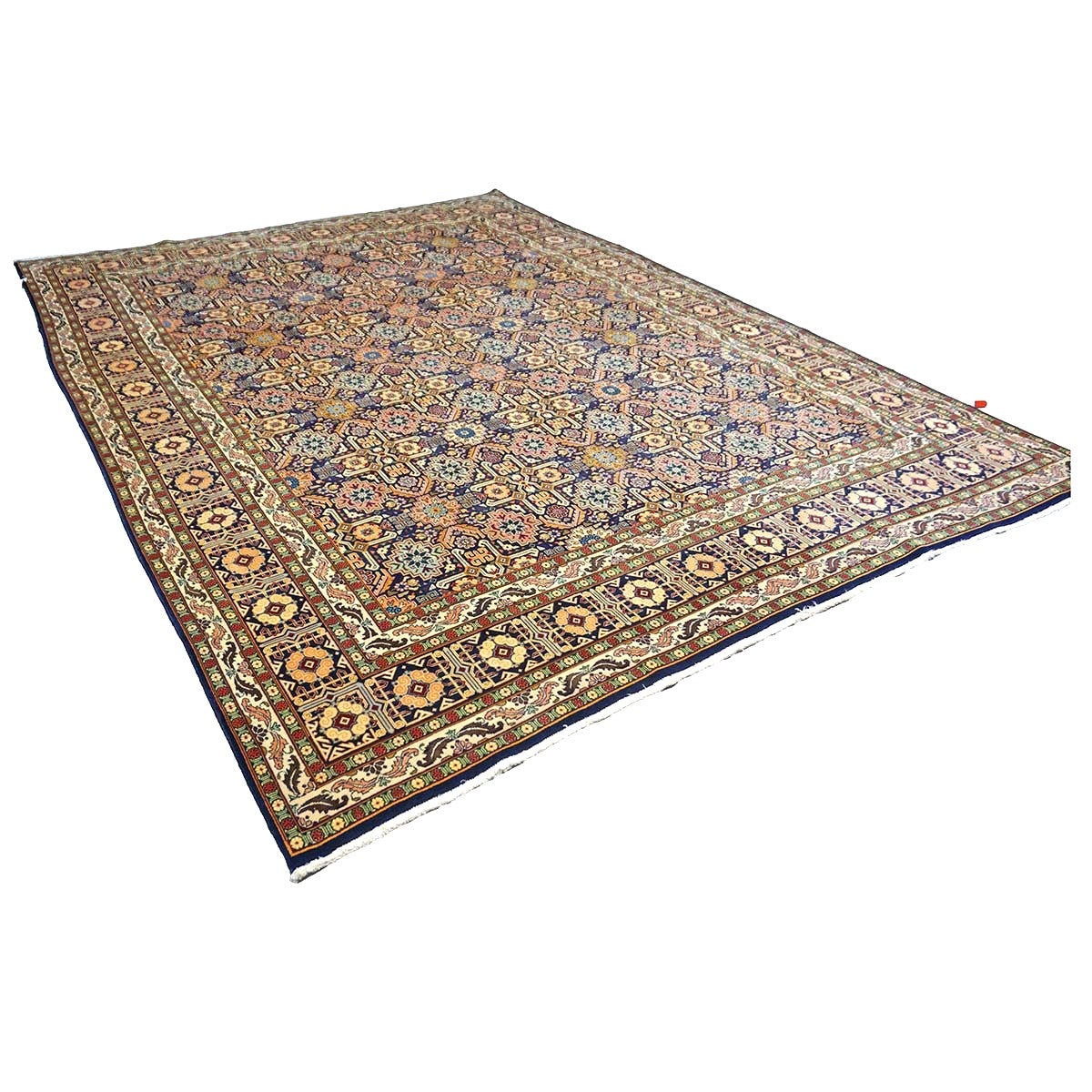 Antique Persian Tabriz Wool 8x11 Ivory, Tan & Navy Handmade Area Rug #9902209