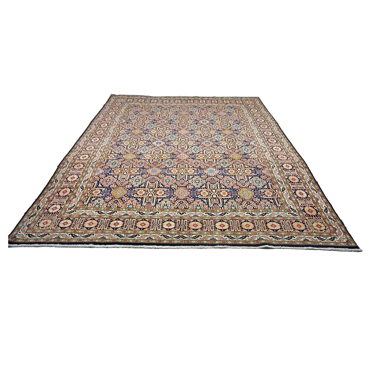 Antique Persian Tabriz Wool 8x11 Ivory, Tan & Navy Handmade Area Rug #9902209