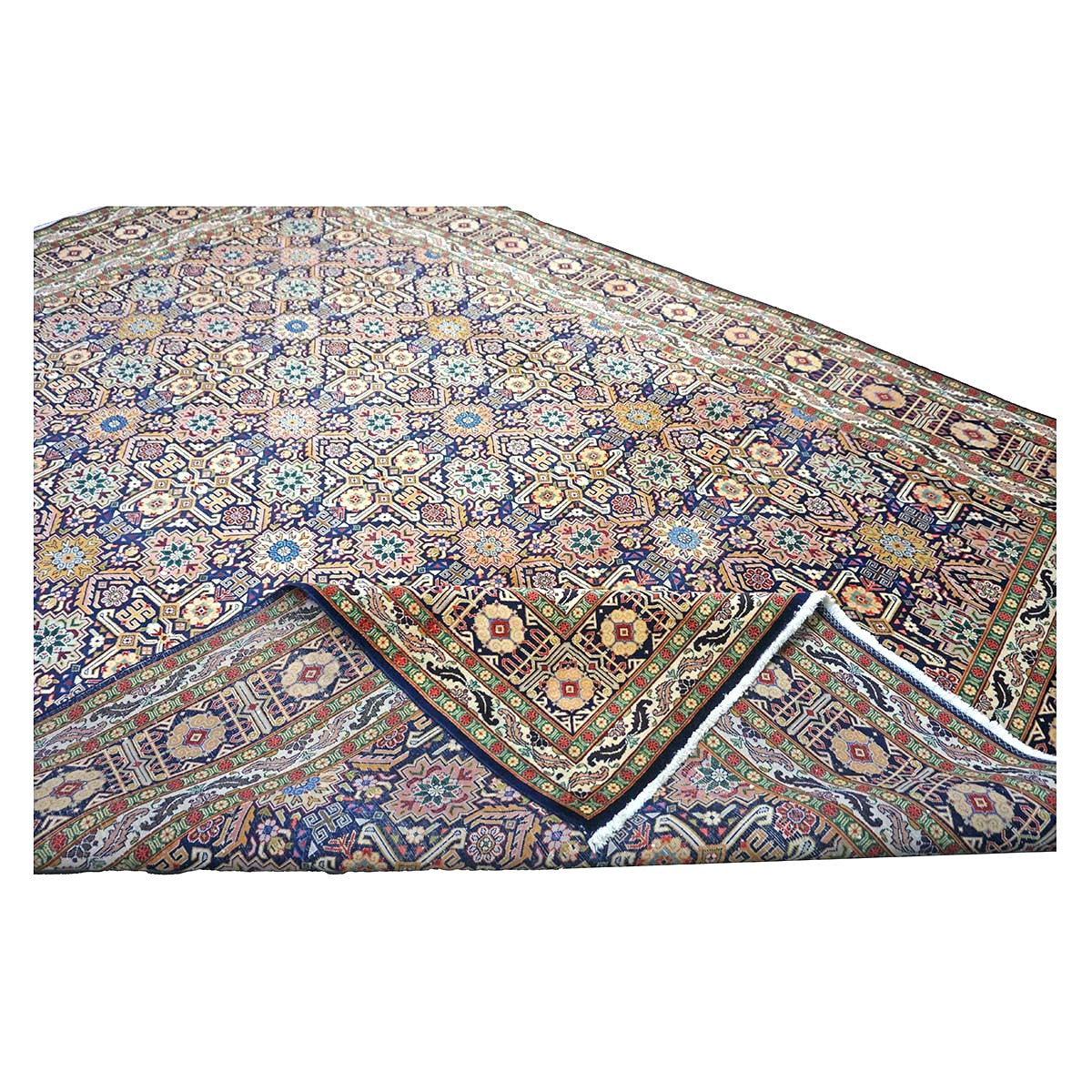 Antique Persian Tabriz Wool 8x11 Ivory, Tan & Navy Handmade Area Rug #9902209