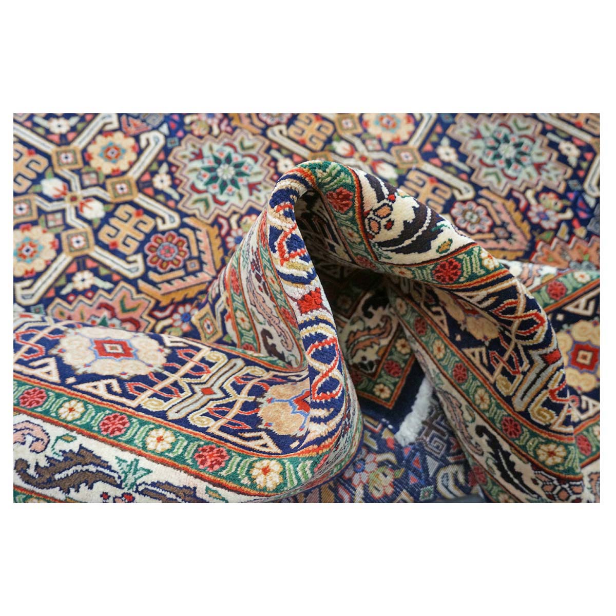 Antique Persian Tabriz Wool 8x11 Ivory, Tan & Navy Handmade Area Rug #9902209