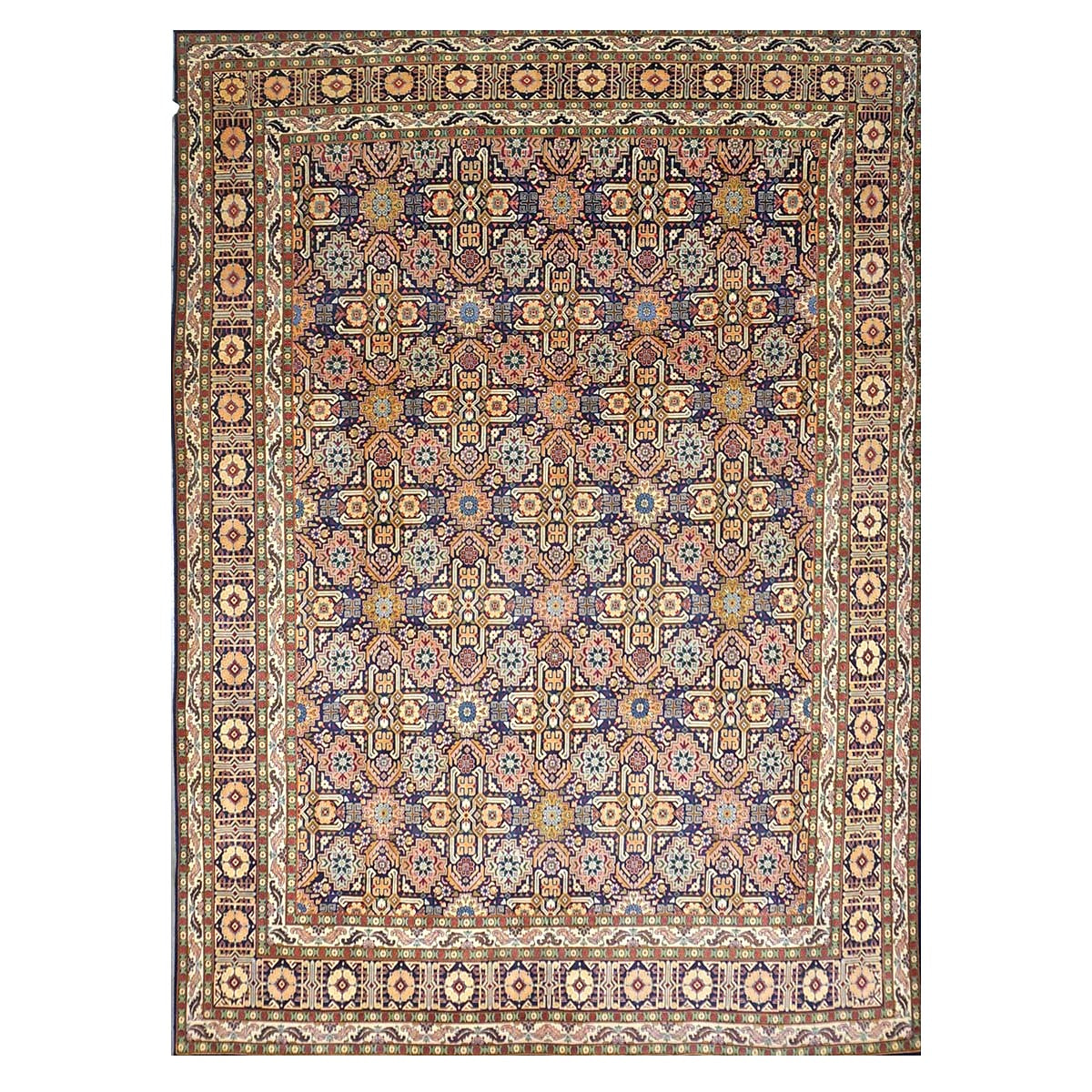 Antique Persian Tabriz Wool 8x11 Ivory, Tan & Navy Handmade Area Rug #9902209