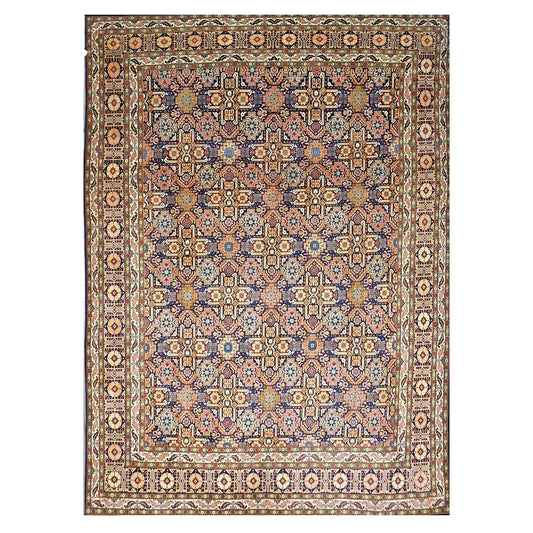 Antique Persian Tabriz Wool 8x11 Ivory, Tan & Navy Handmade Area Rug #9902209