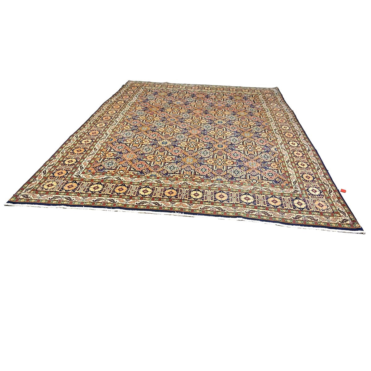 Antique Persian Tabriz Wool 8x11 Ivory, Tan & Navy Handmade Area Rug #9902209