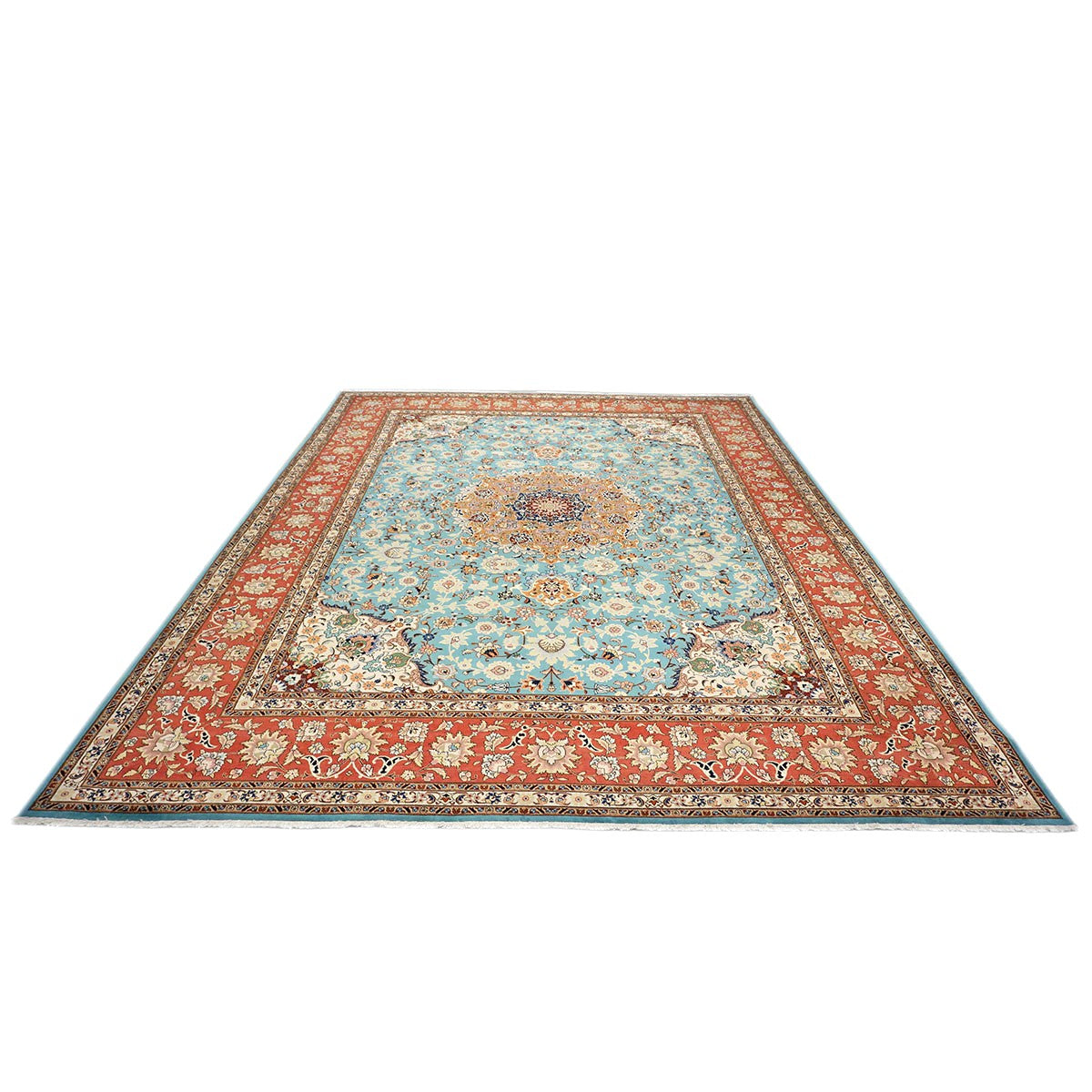 Antique Persian Tabriz Emad Wool 10x13 Light Blue & Red Handmade Area Rug #9902217