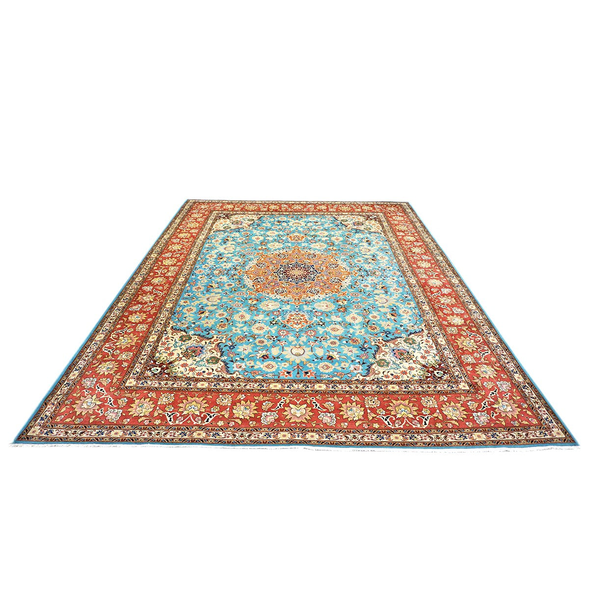 Antique Persian Tabriz Emad Wool 10x13 Light Blue & Red Handmade Area Rug #9902217