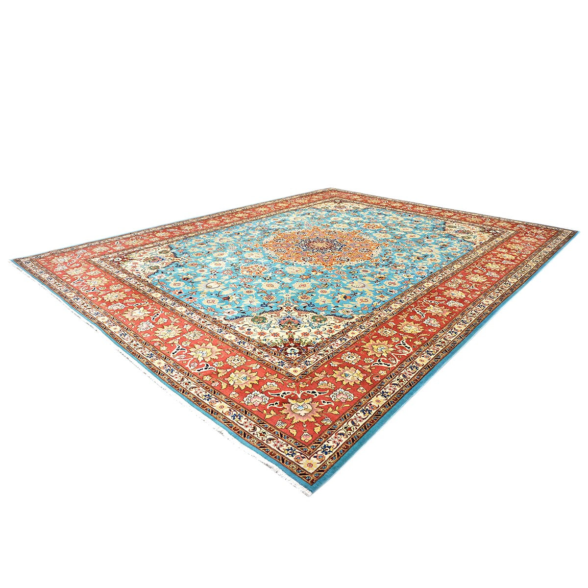 Antique Persian Tabriz Emad Wool 10x13 Light Blue & Red Handmade Area Rug #9902217