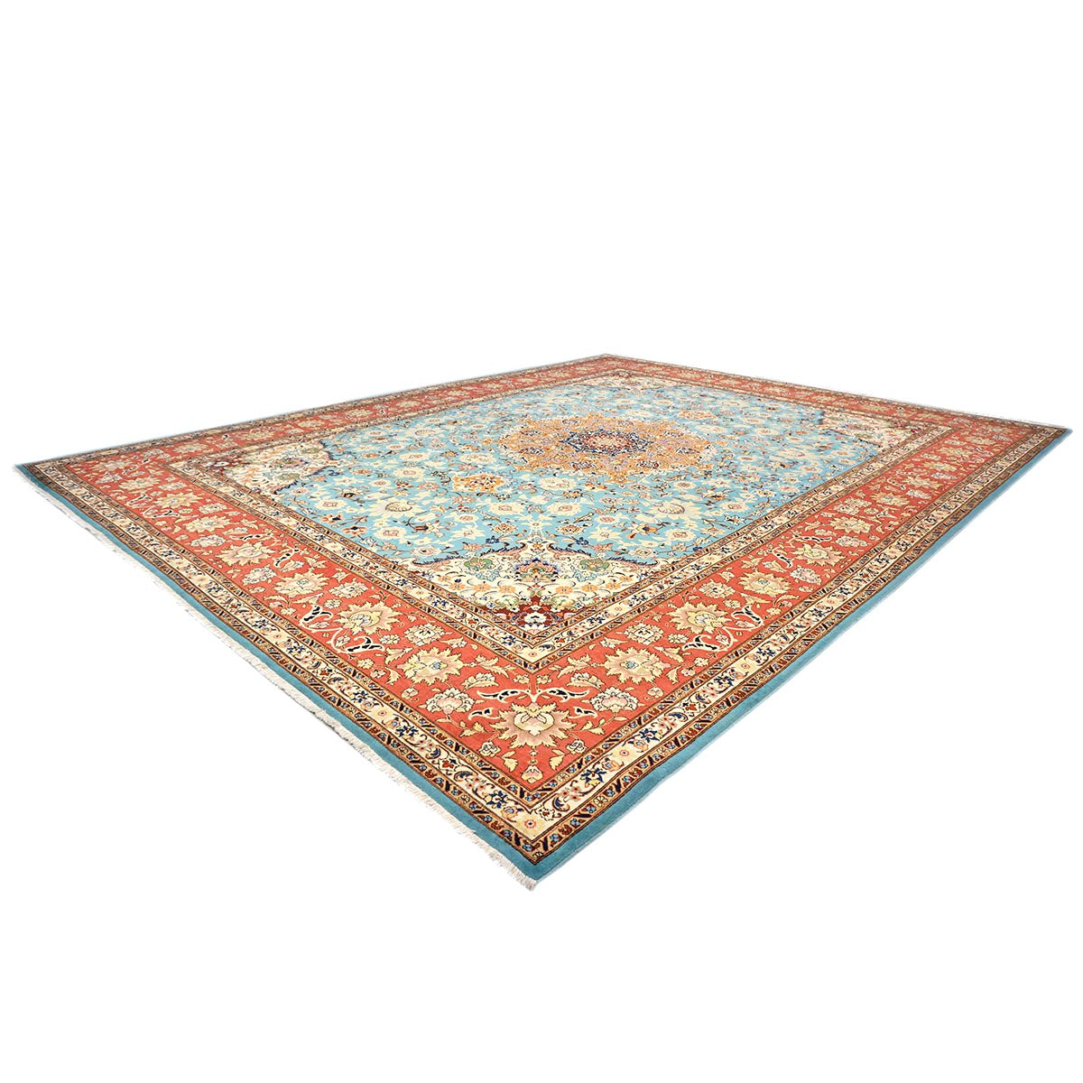 Antique Persian Tabriz Emad Wool 10x13 Light Blue & Red Handmade Area Rug #9902217