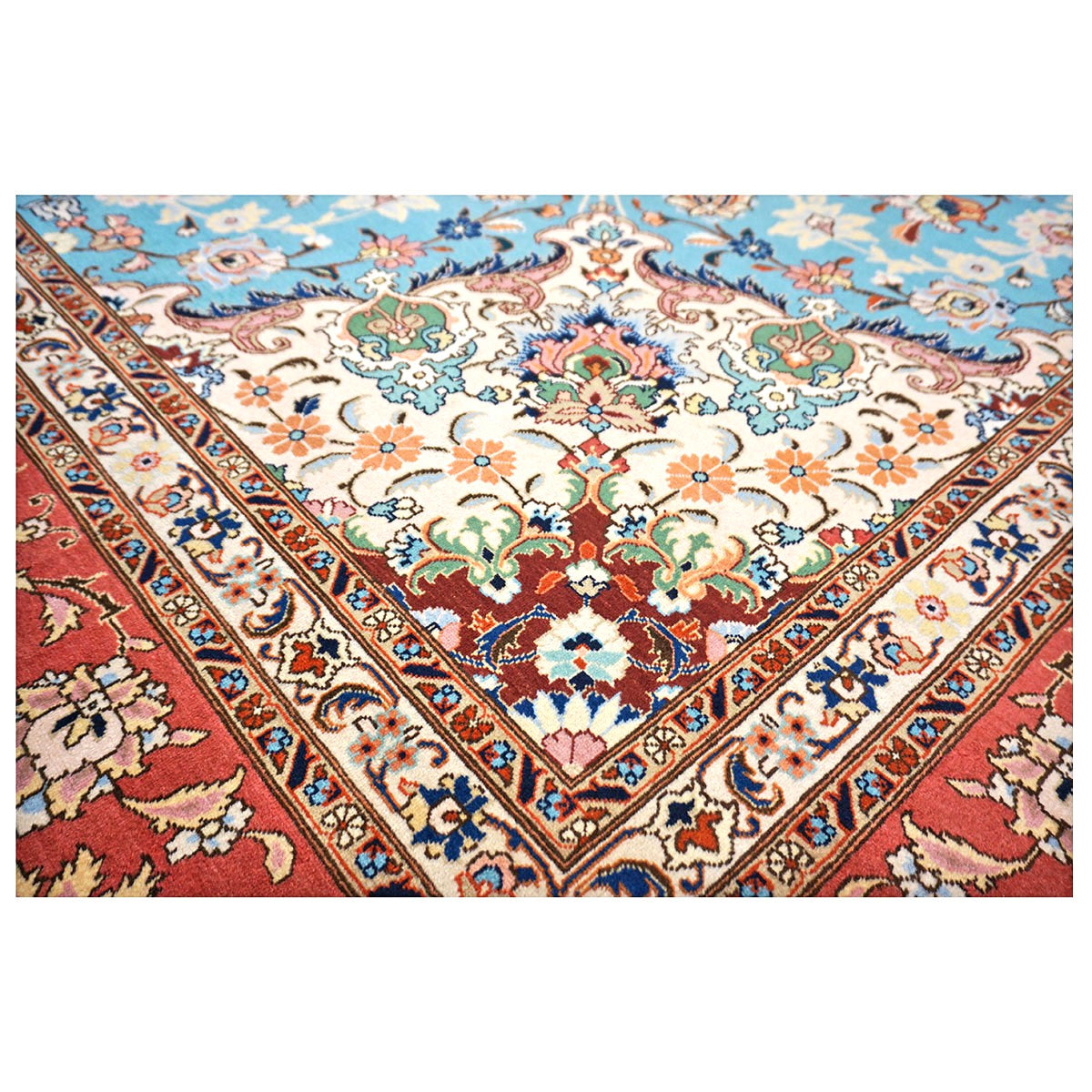 Antique Persian Tabriz Emad Wool 10x13 Light Blue & Red Handmade Area Rug #9902217